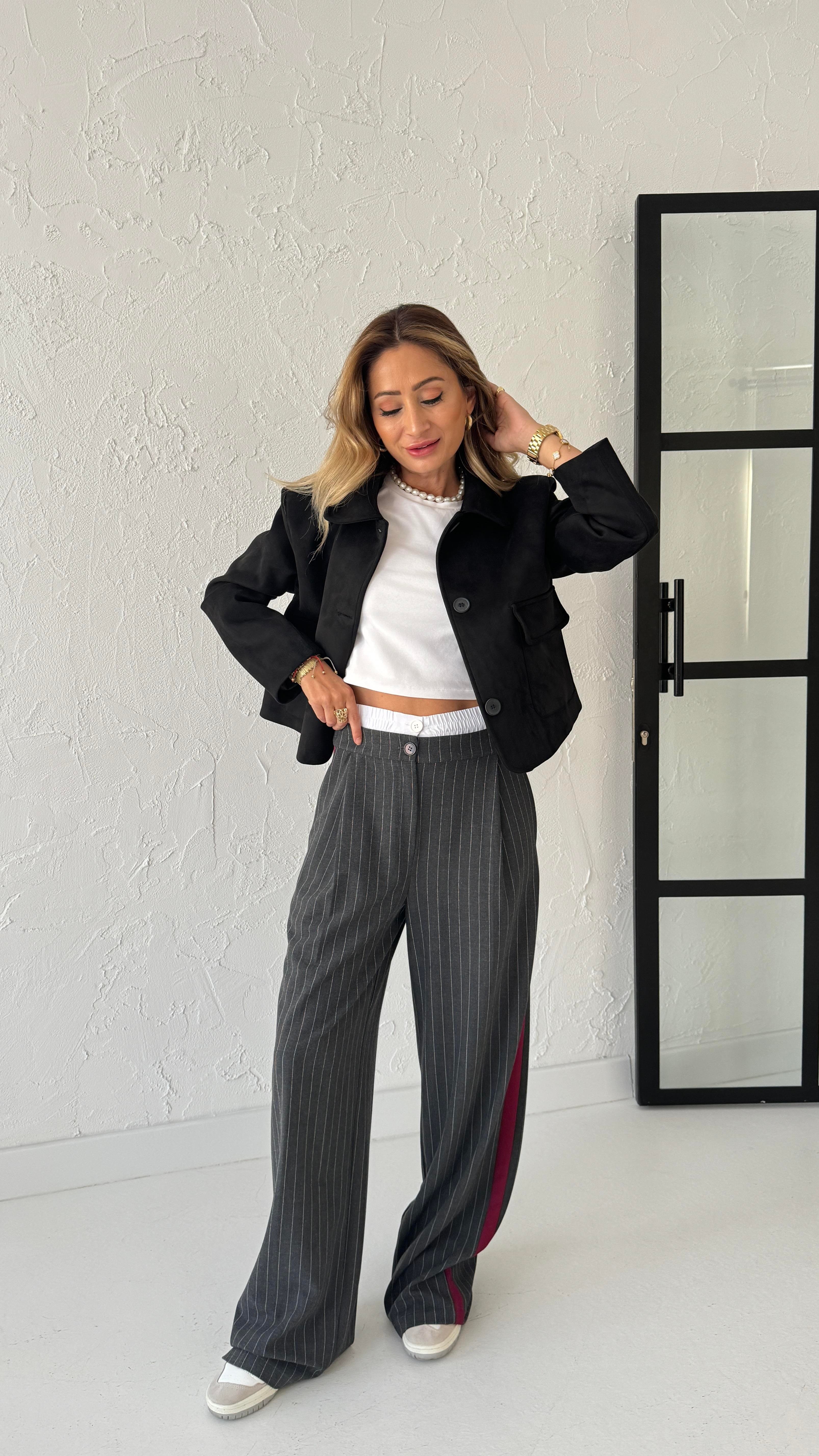 Boxer Detay Şeritli Füme Çizgili Pantolon PANTOLON