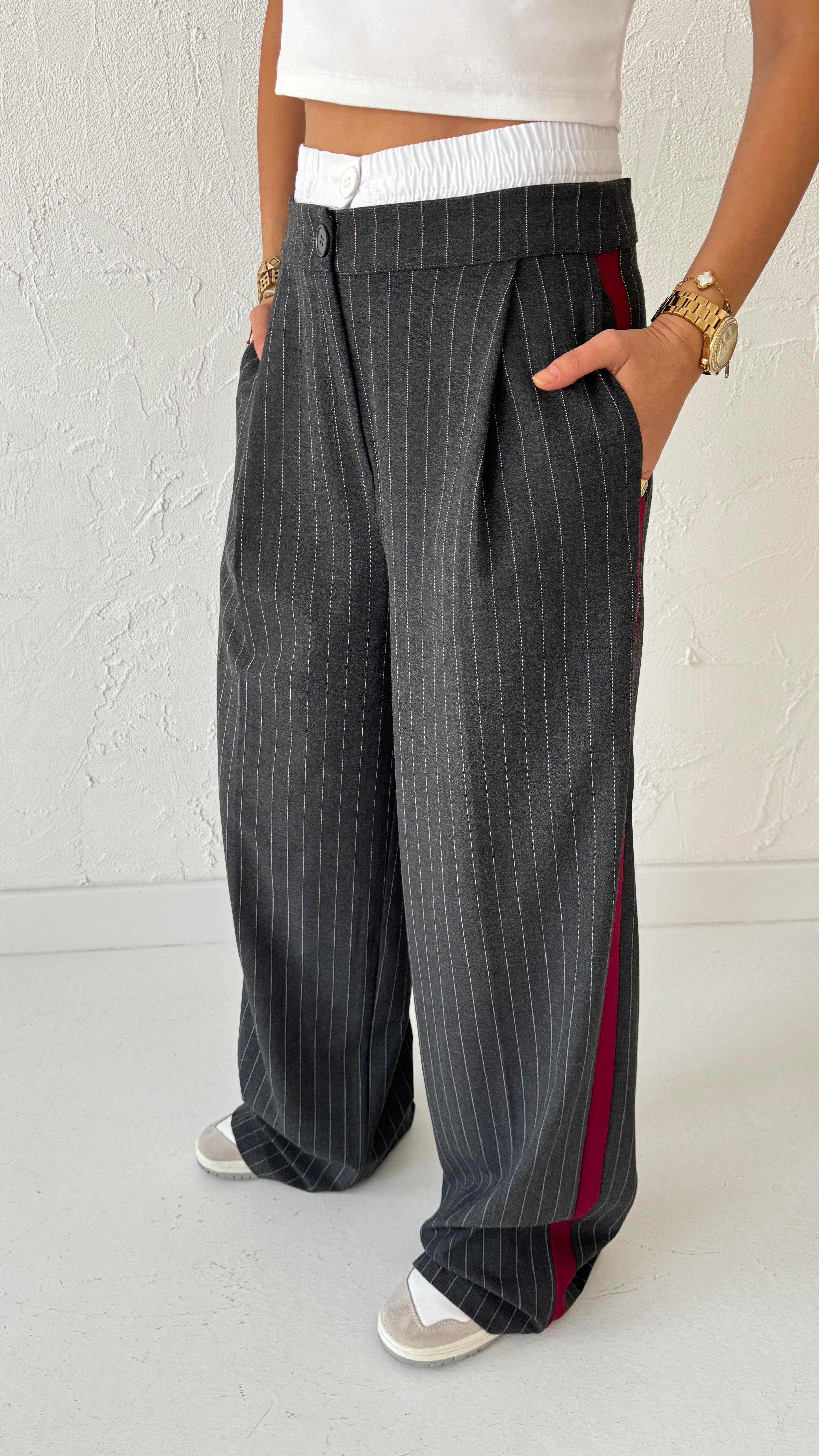 Boxer Detay Şeritli Füme Çizgili Pantolon PANTOLON