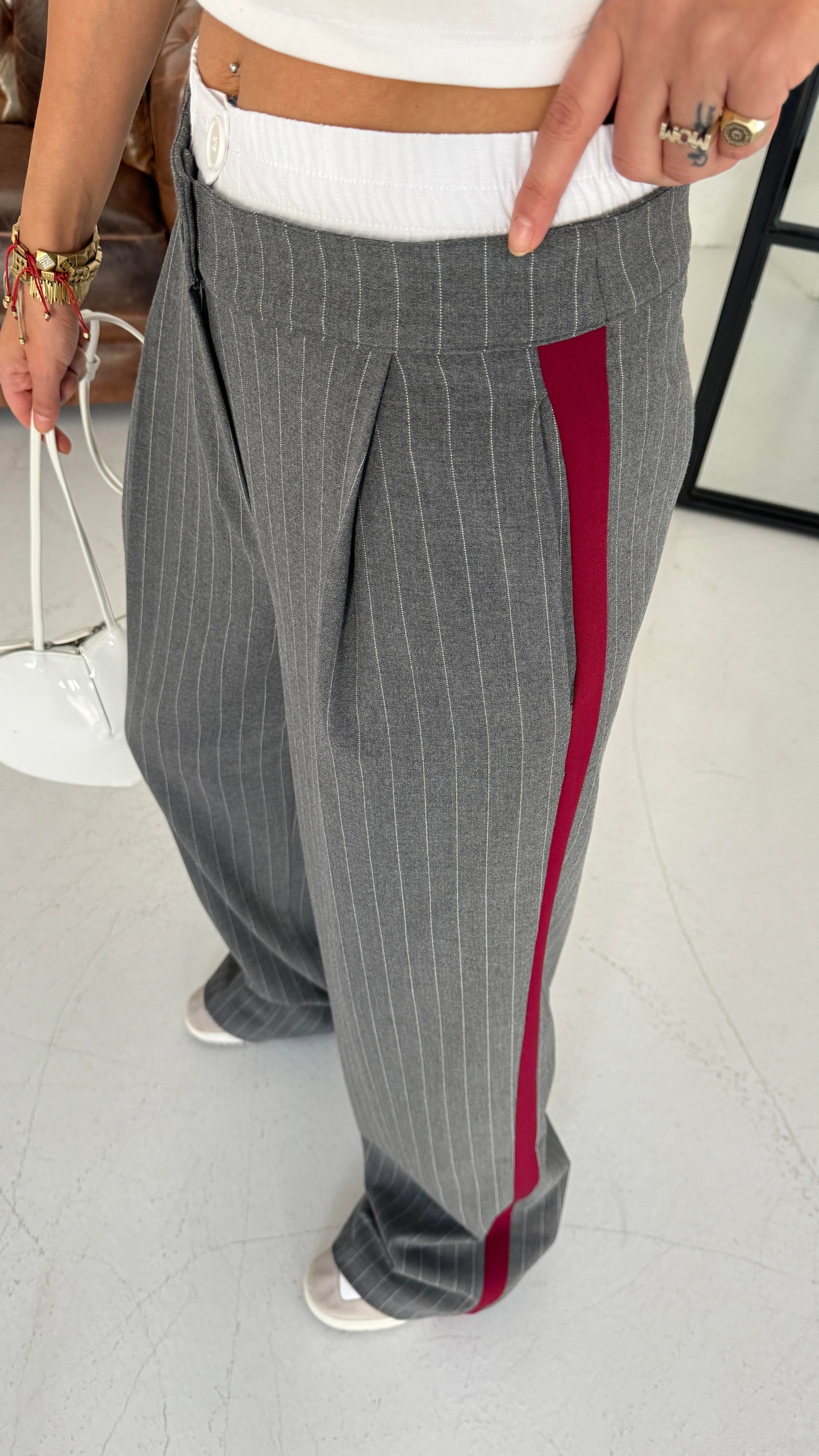 Boxer Detay Şeritli Gri Pantolon PANTOLON