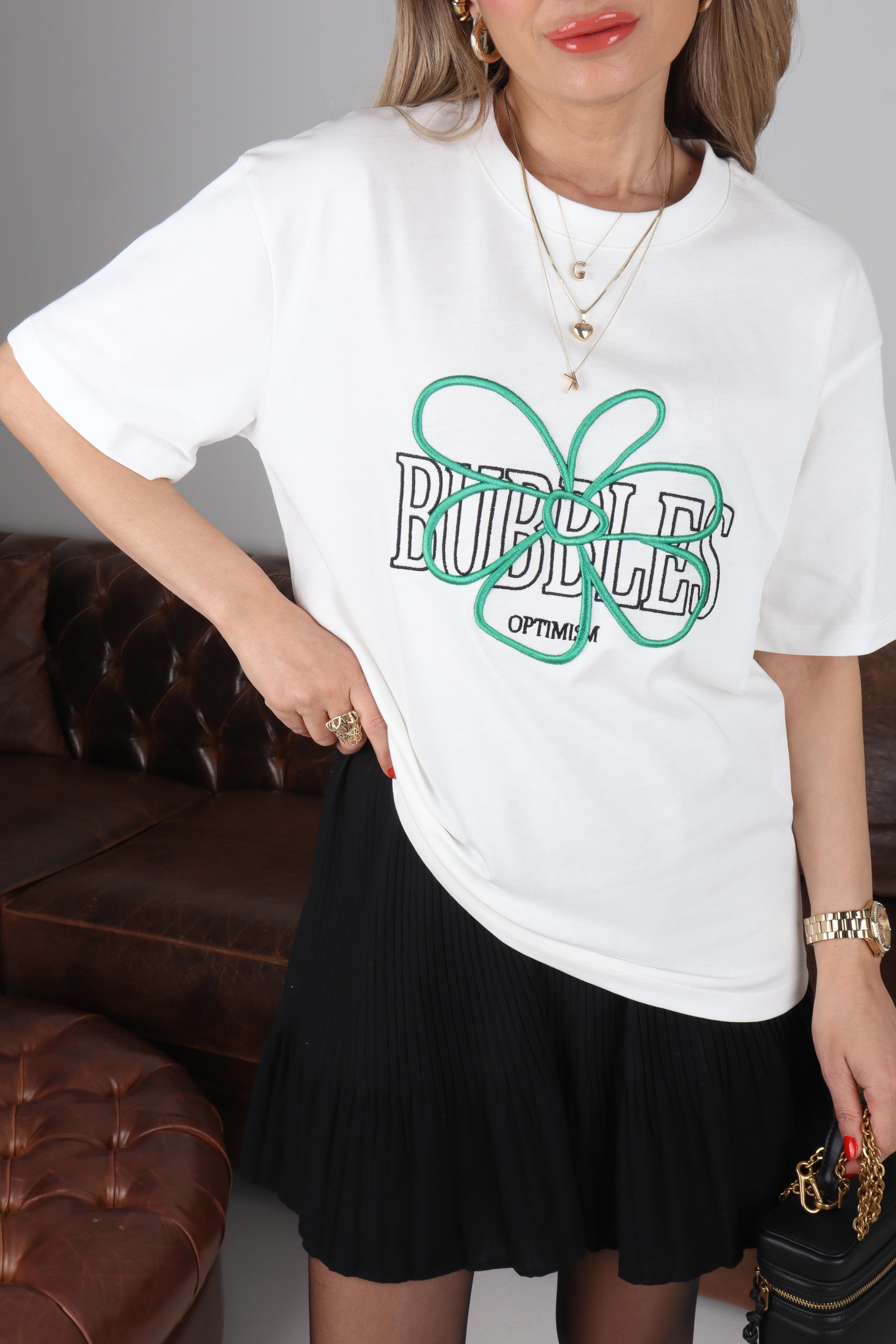 Bubbles Nakışlı Beyaz Basic Tshirt T-SHİRT