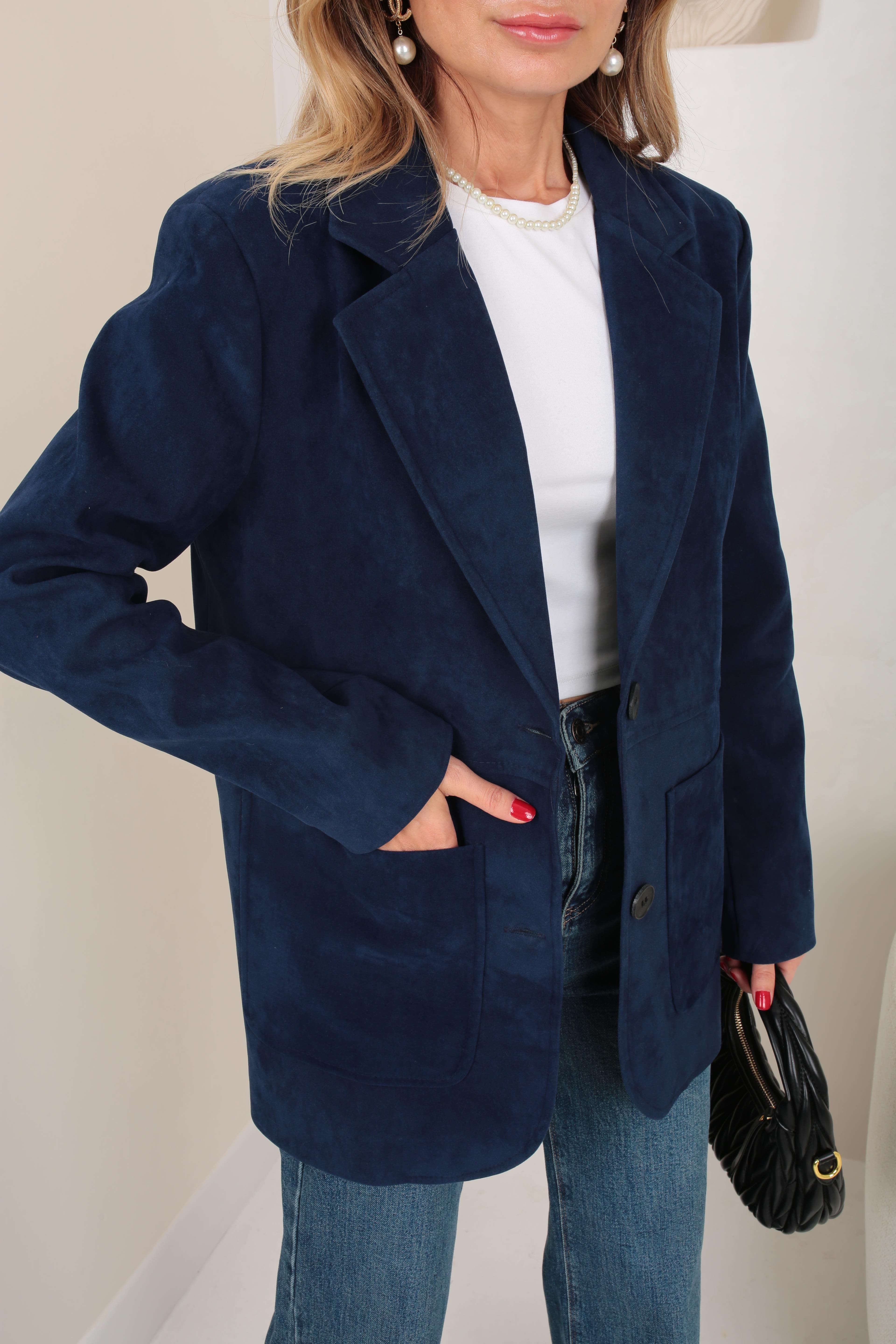 Büyük Cepli Lacivert Süet Blazer Ceket CEKET