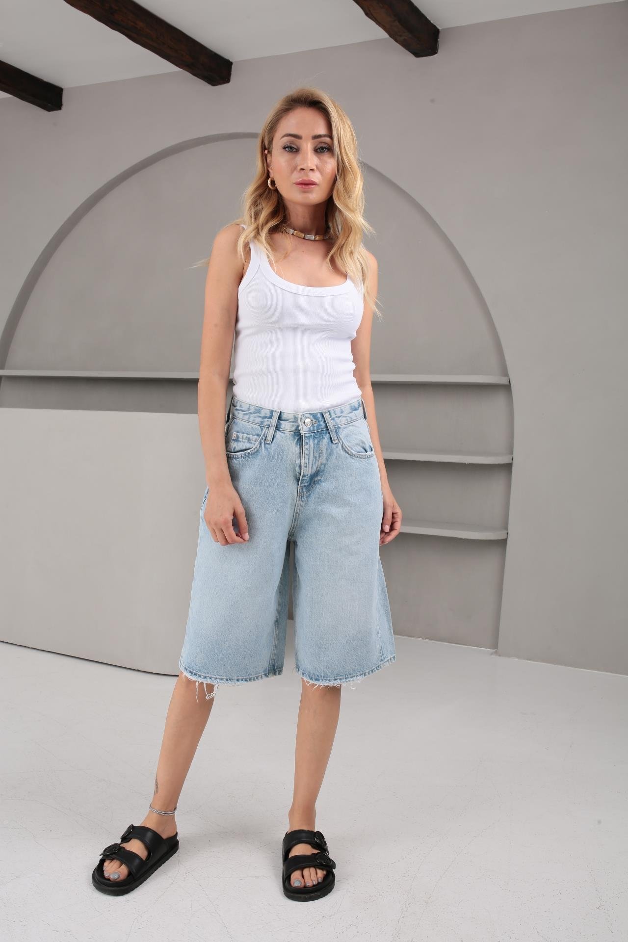 Buz Mavi Şehir Boy Denim Şort (1883-2) ŞORT | NO33