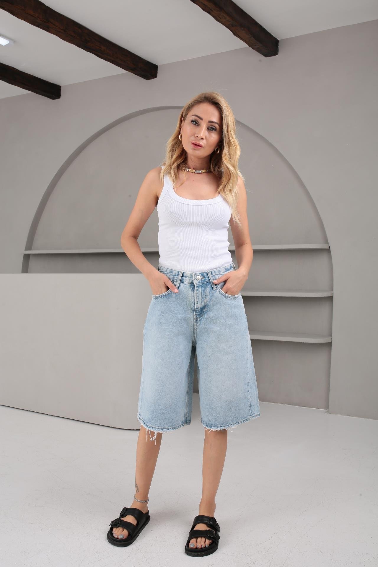 Buz Mavi Şehir Boy Denim Şort (1883-2) ŞORT | NO33