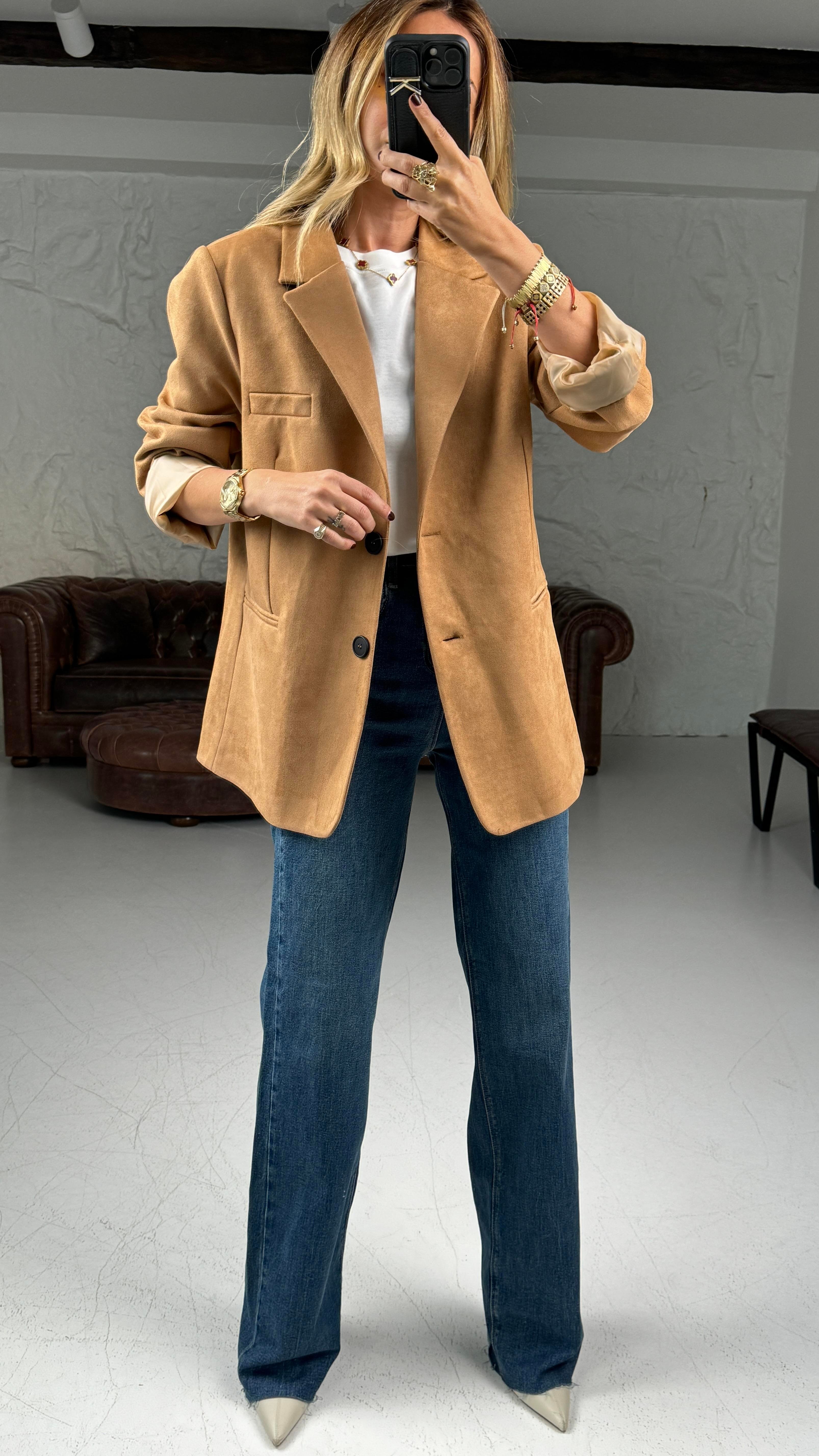 Camel Çift düğme Nubuk Blazer Ceket CEKET
