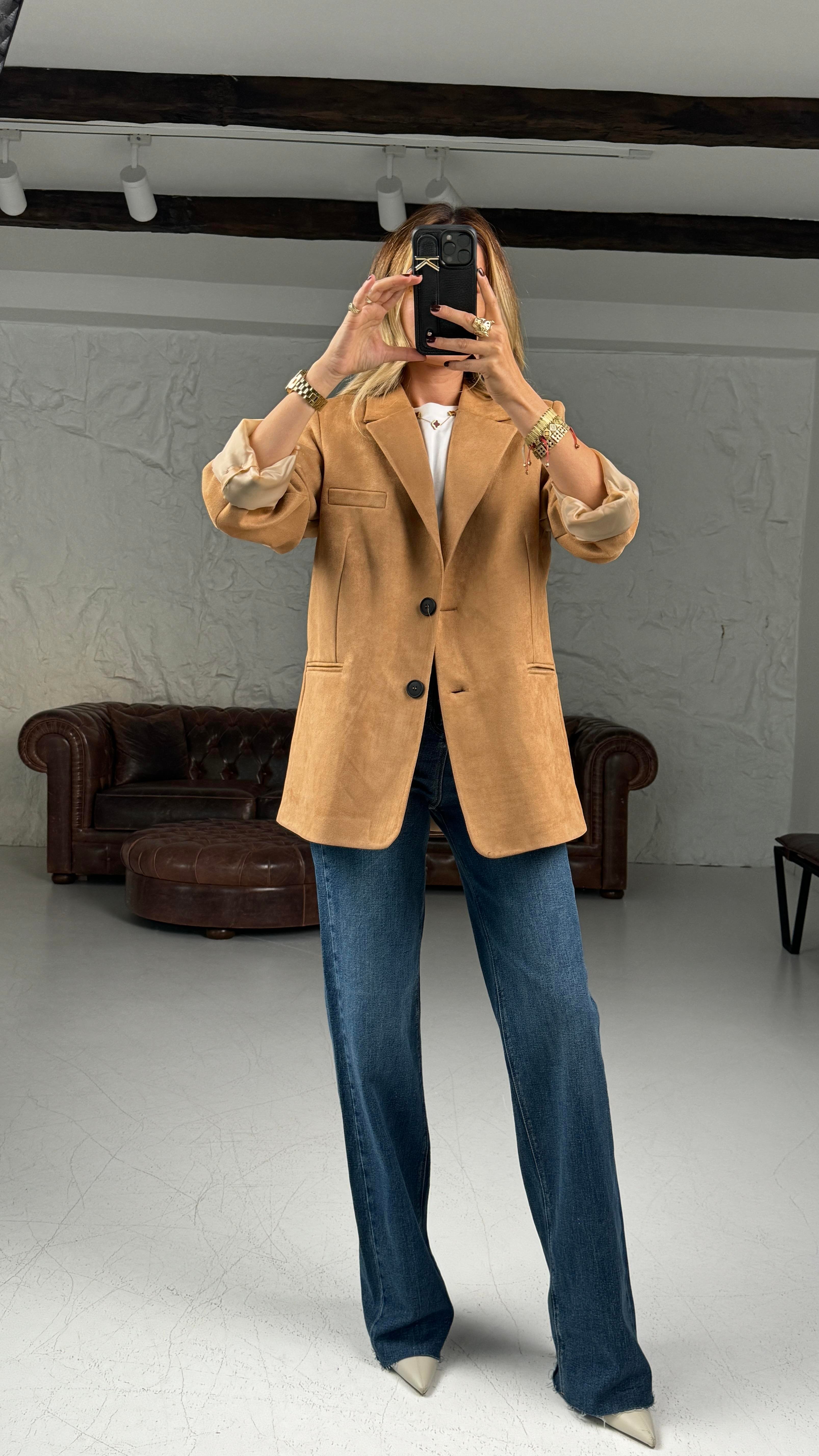 Camel Çift düğme Nubuk Blazer Ceket CEKET