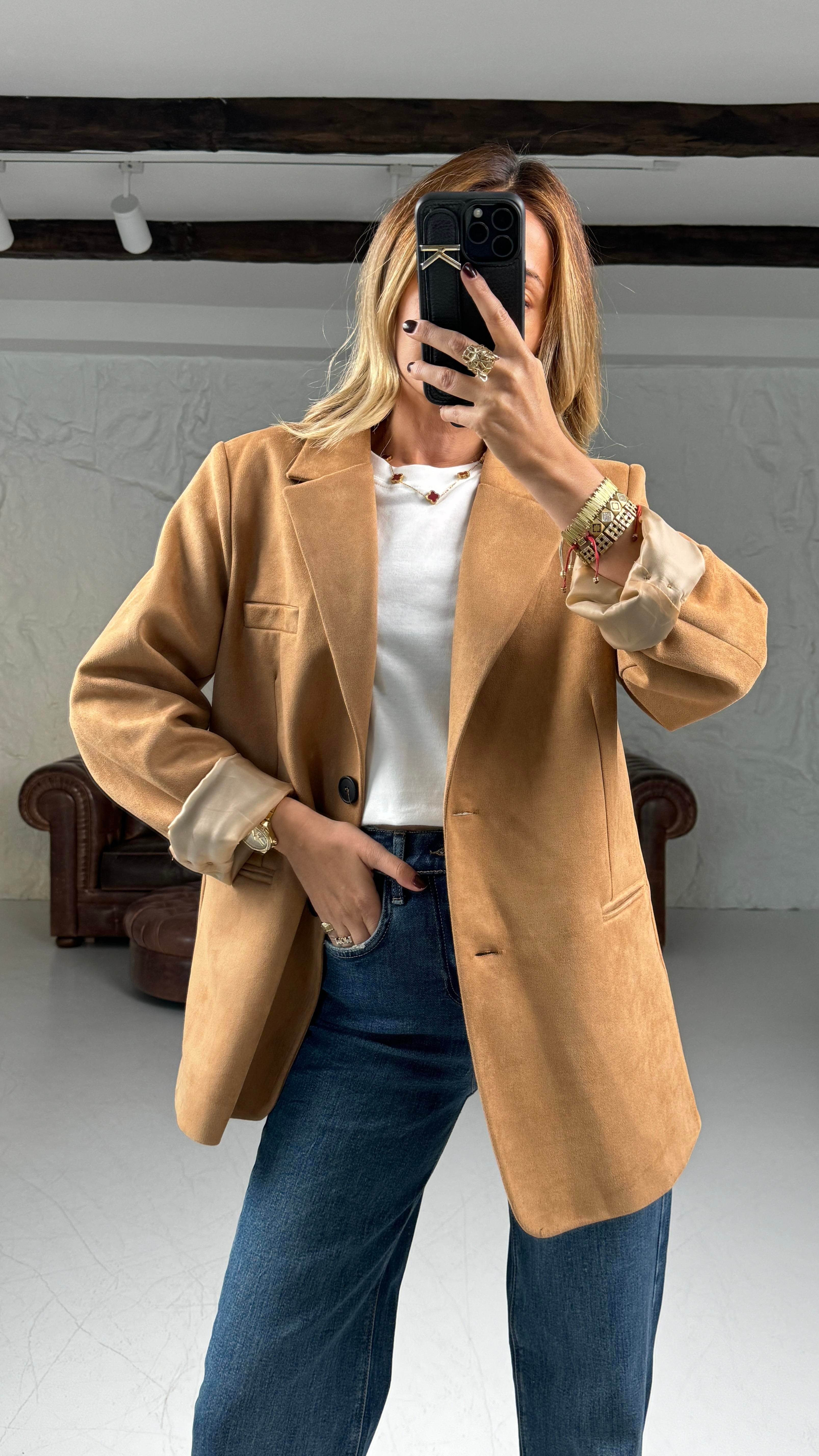 Camel Çift düğme Nubuk Blazer Ceket CEKET