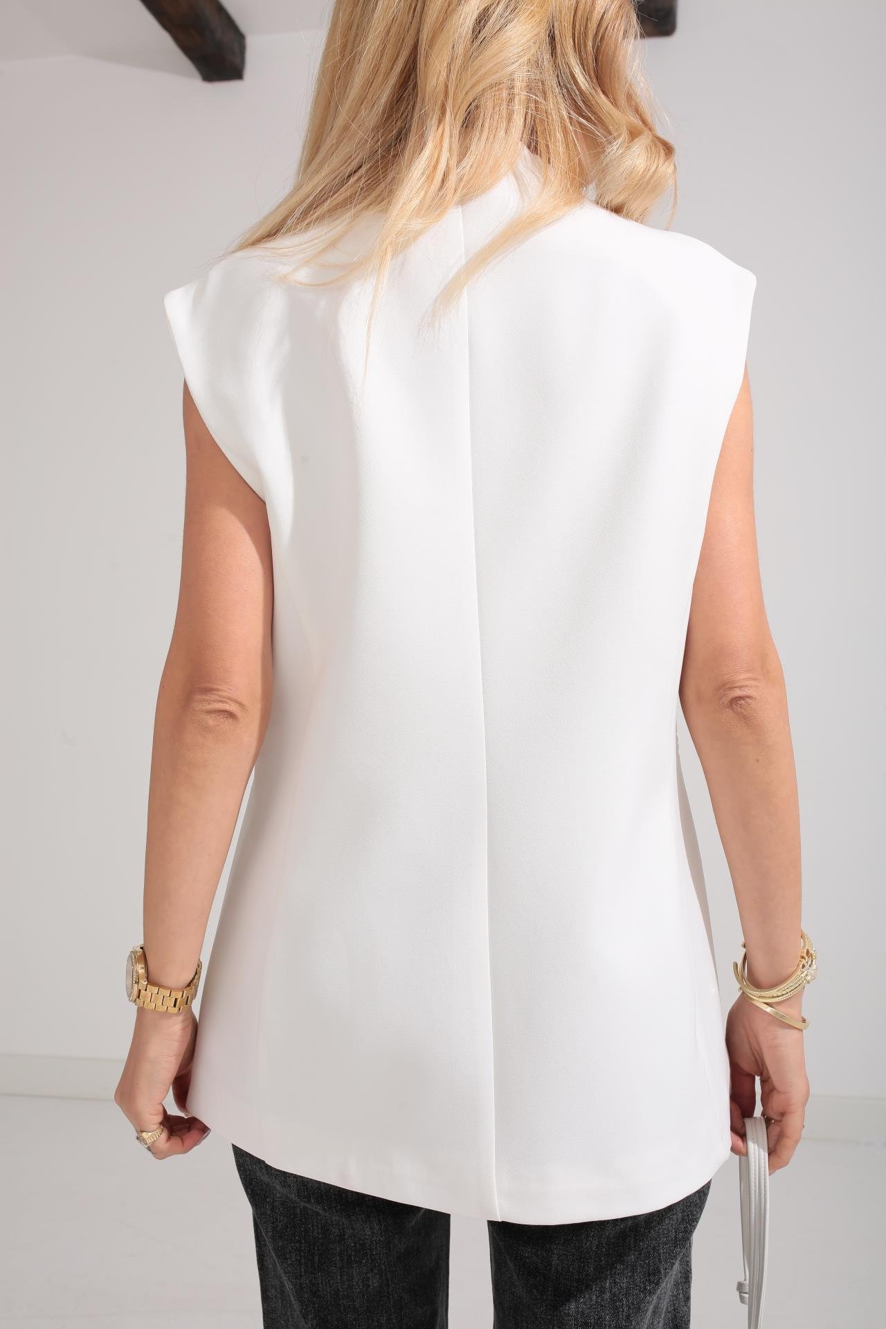 Çift Düğme Uzun Beyaz Yelek YELEK