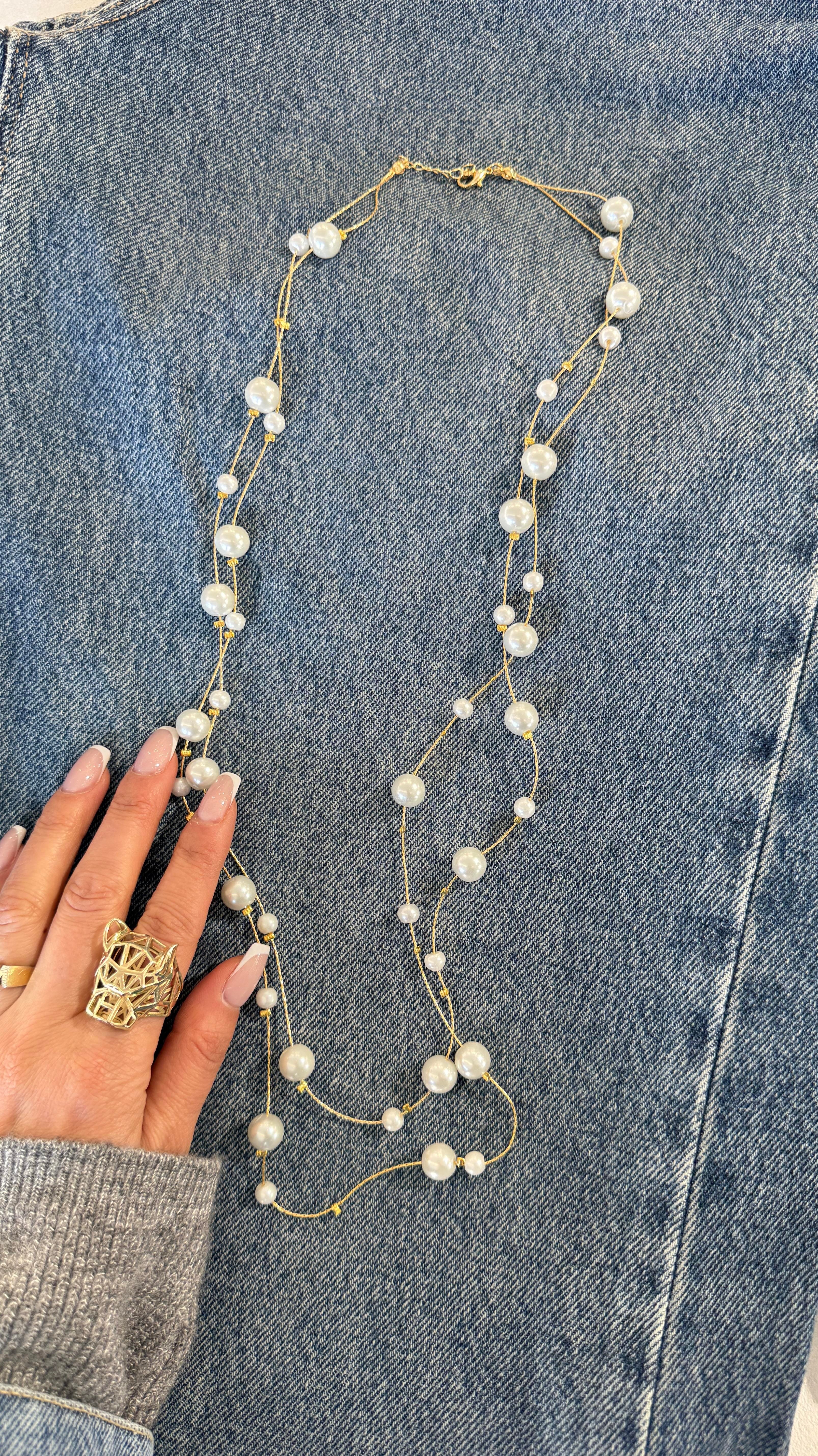 Çift Sıra Gold Detay incili Kolye KOLYE