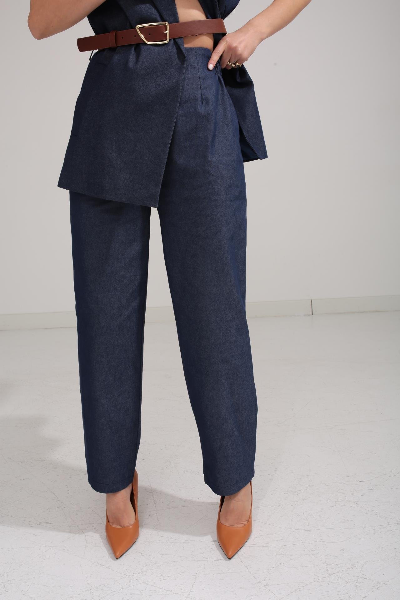 Deri Kemerli Gold Detay Gabardin Yelekli Takım TAKIM | NO33