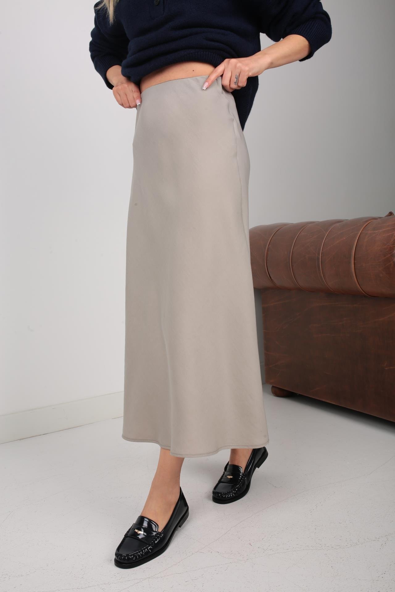 Dokuma Kumaş Verev Kesim Vizon Etek ETEK