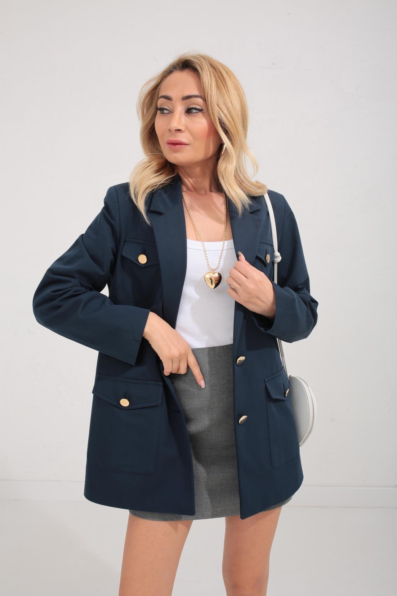 Dört Cepli Gold Düğme Detay Lacivert Ceket CEKET