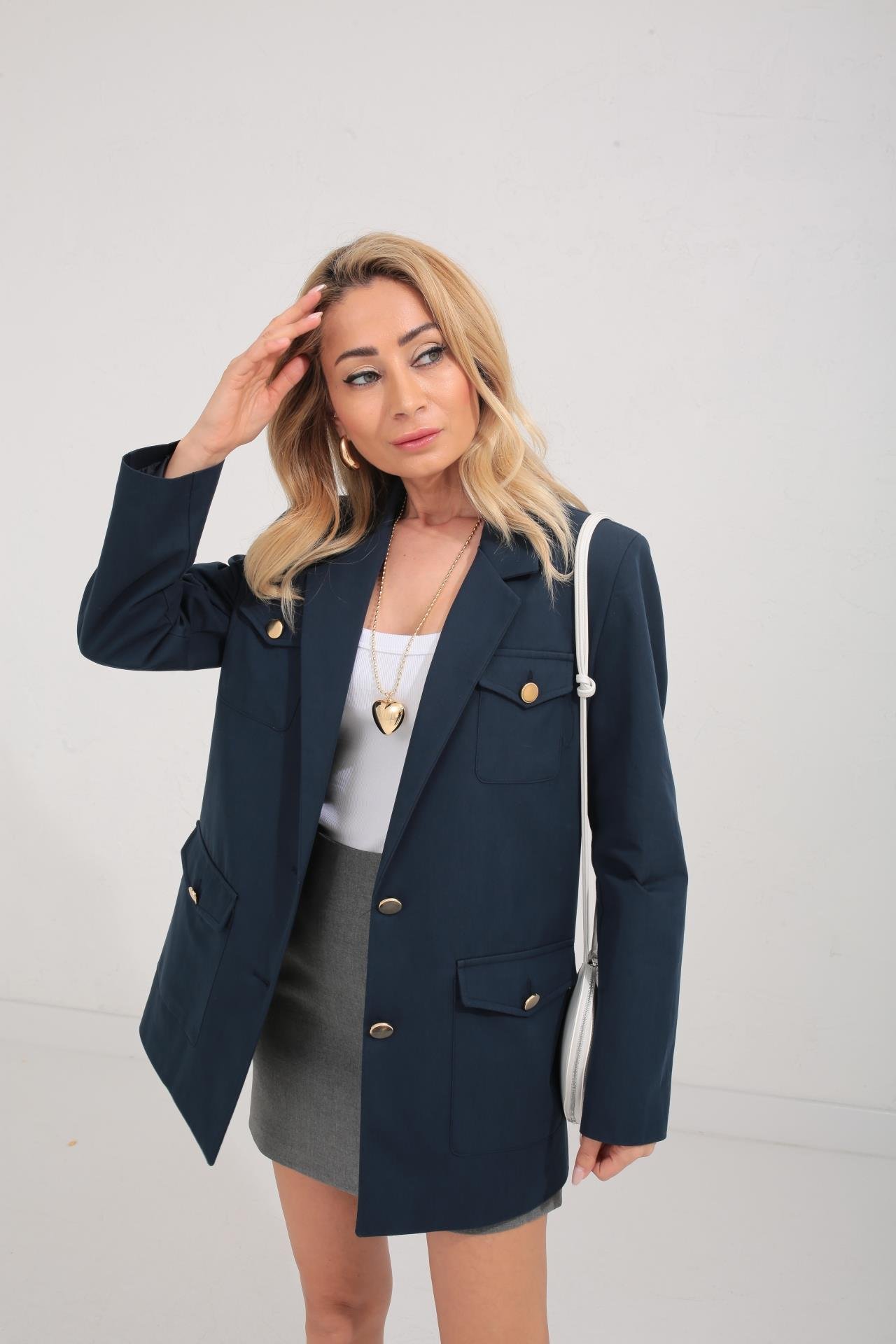 Dört Cepli Gold Düğme Detay Lacivert Ceket CEKET