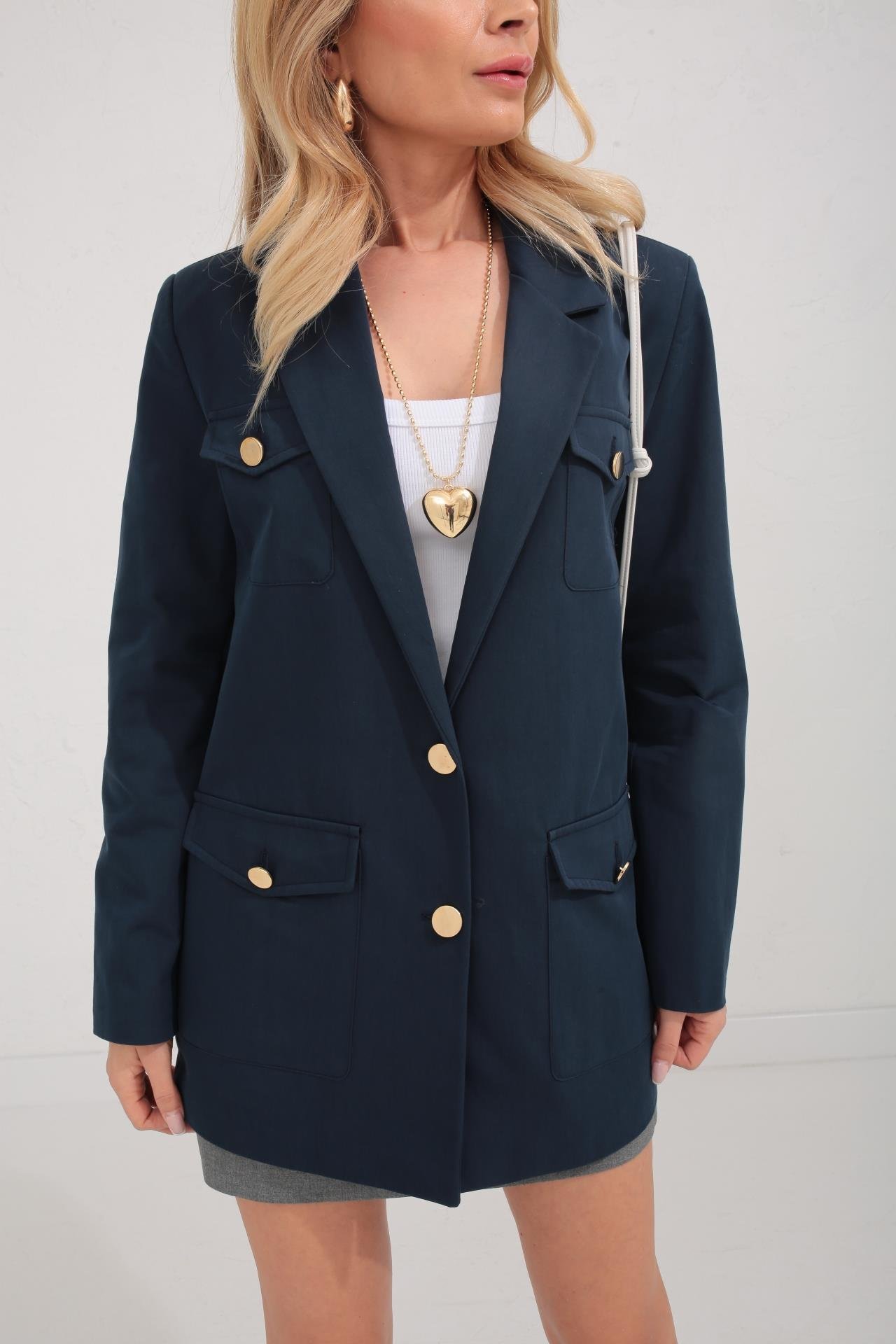 Dört Cepli Gold Düğme Detay Lacivert Ceket CEKET