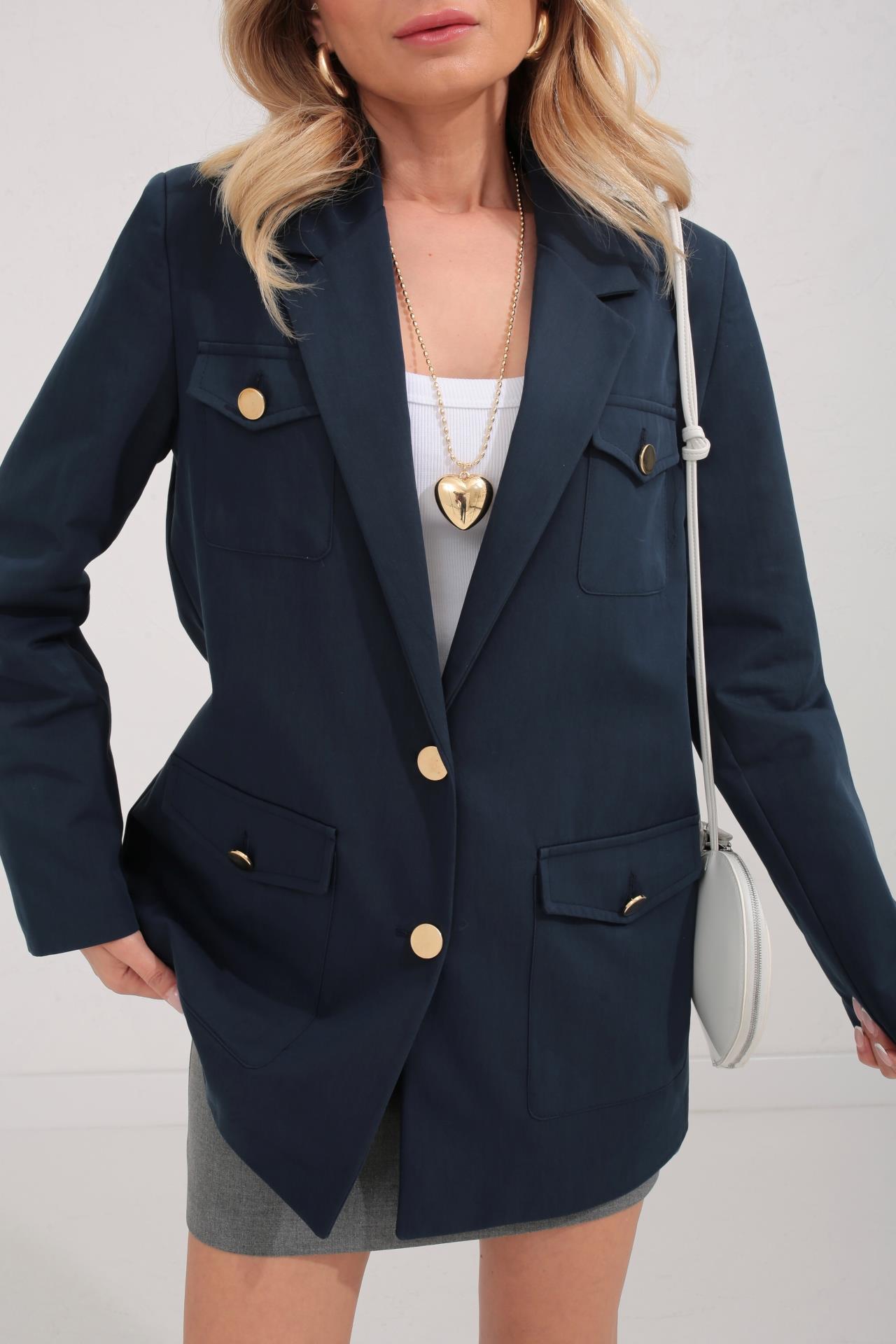 Dört Cepli Gold Düğme Detay Lacivert Ceket CEKET