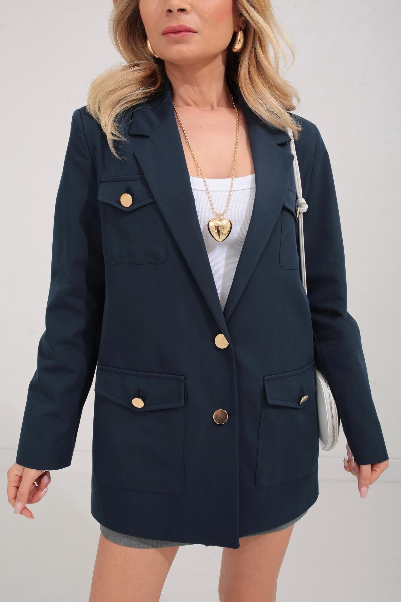 Dört Cepli Gold Düğme Detay Lacivert Ceket CEKET