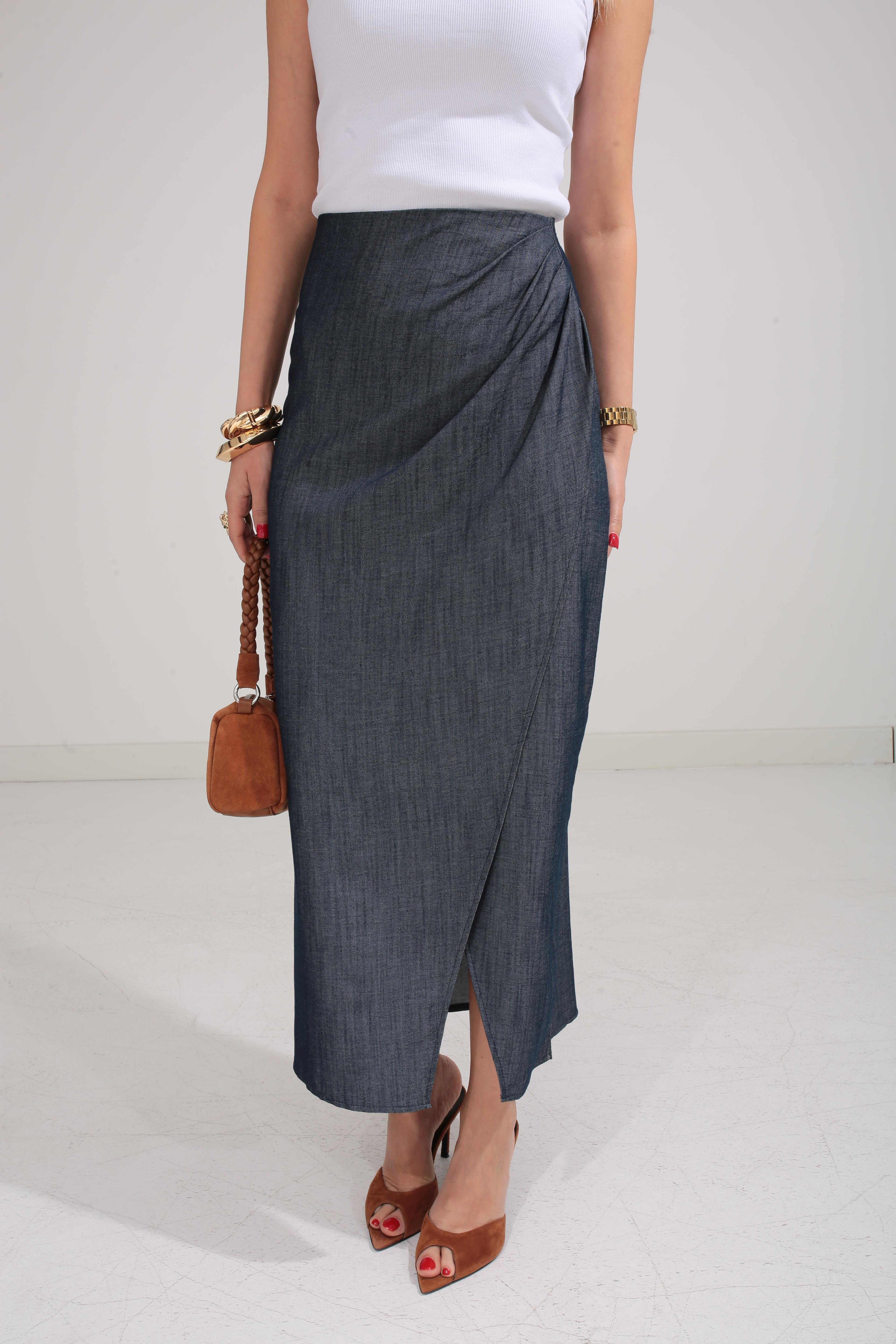 Drapeli İnce Denim Etek ETEK | NO33