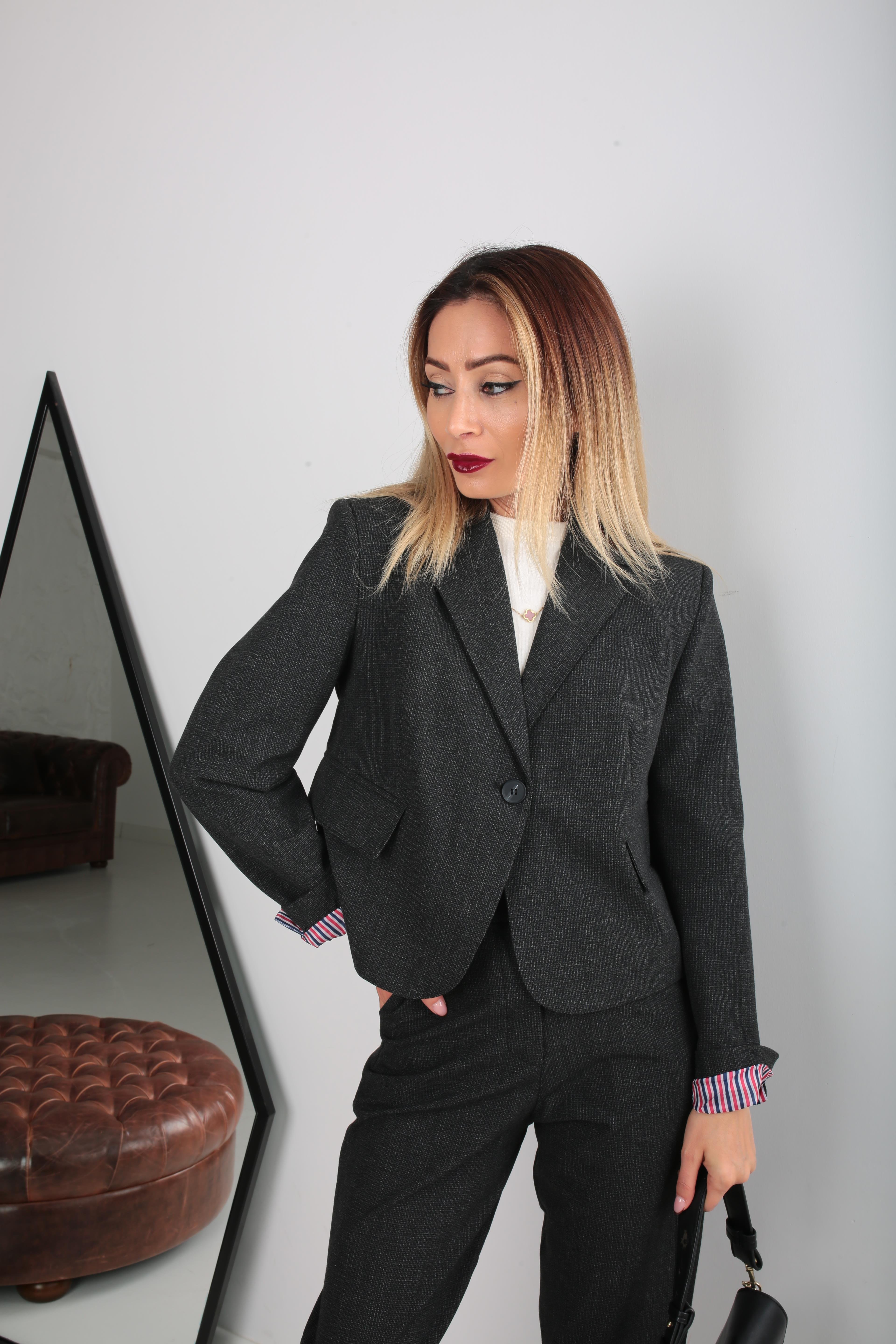 Duble Paça Astarı Çizgili Ceket Takım TAKIM