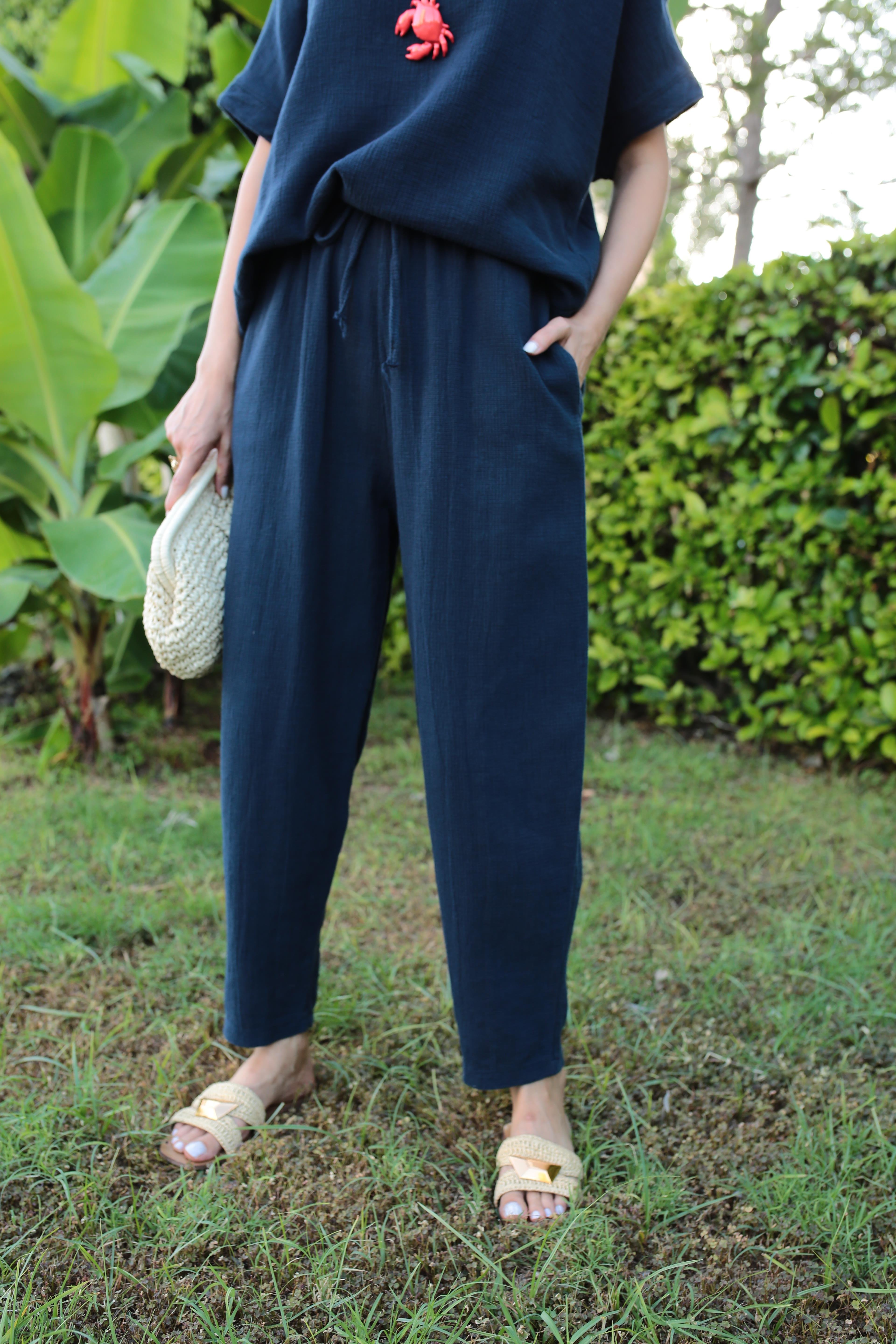 Düşük Kol Lacivert Örme Keten Takım TAKIM | NO33