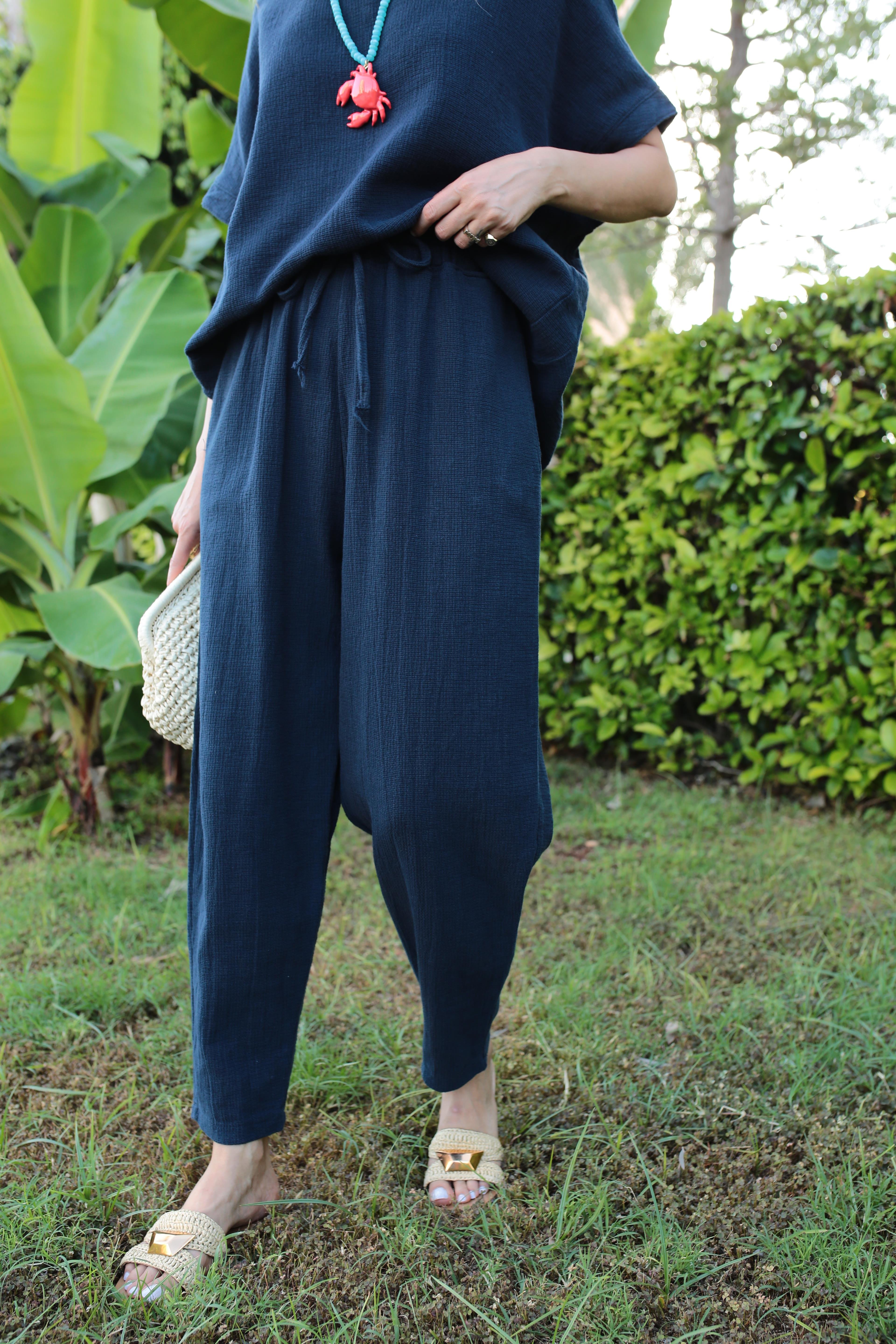 Düşük Kol Lacivert Örme Keten Takım TAKIM | NO33