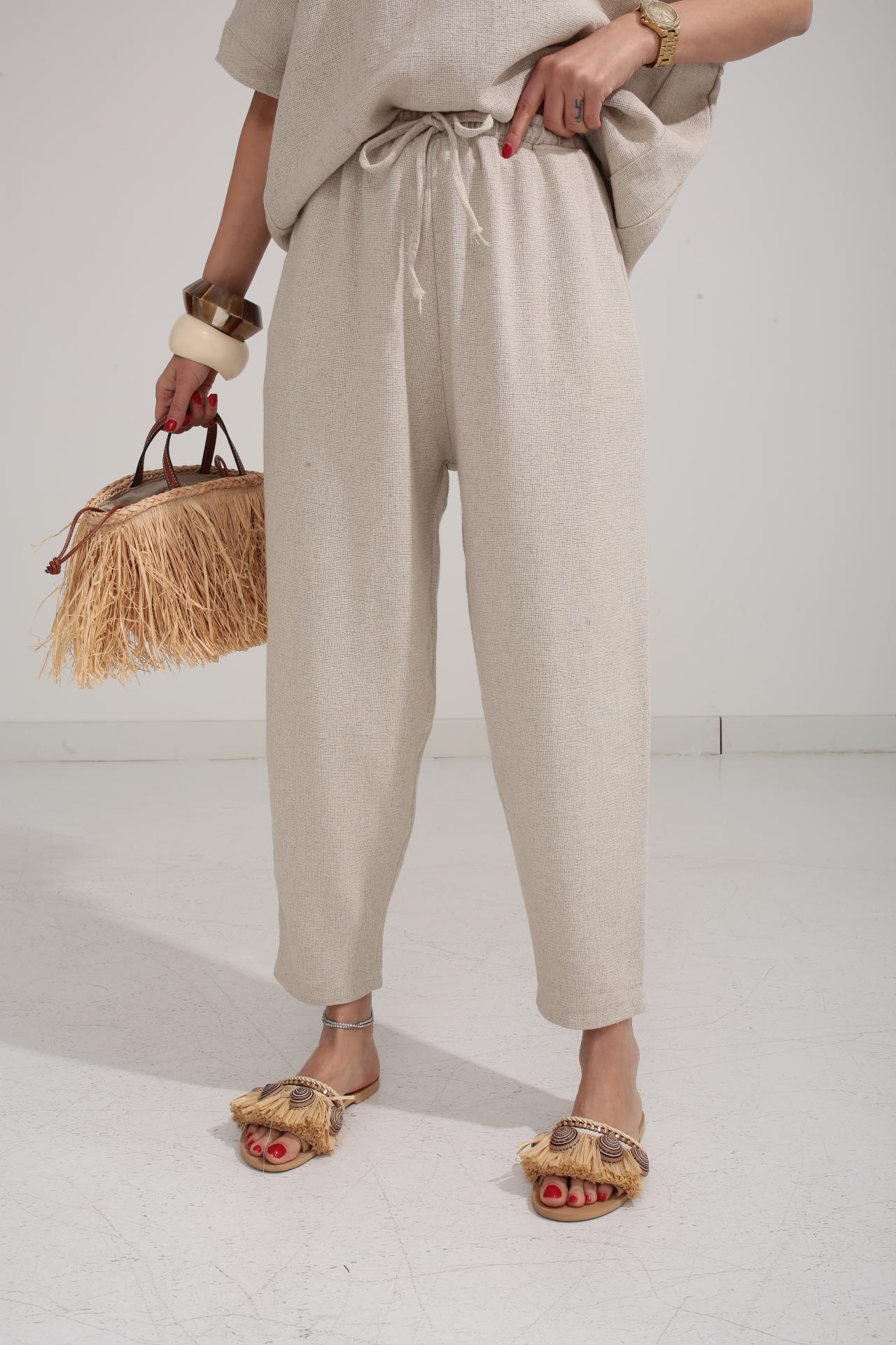 Düşük Kol Naturel Örme Keten Takım TAKIM | NO33