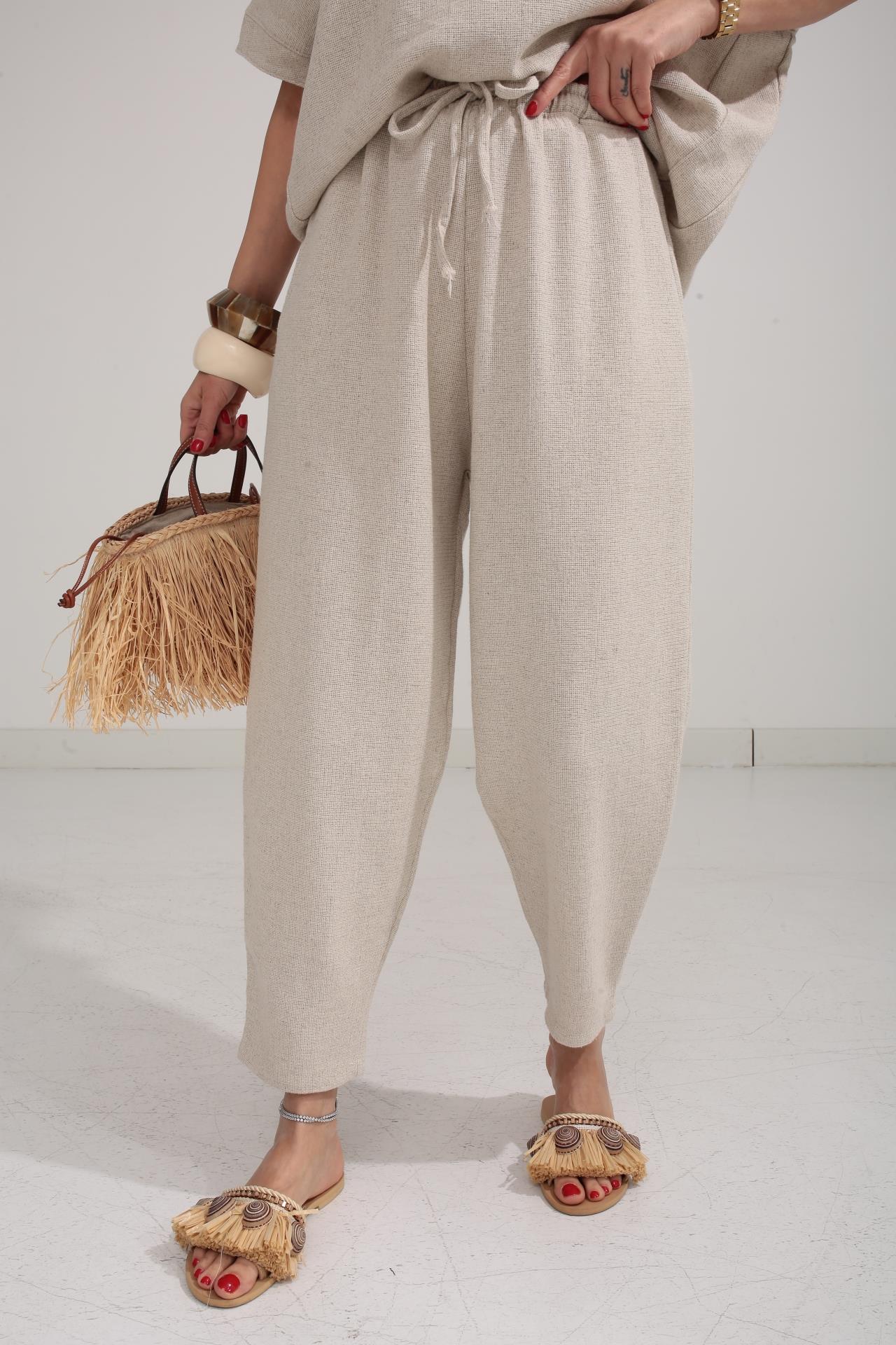 Düşük Kol Naturel Örme Keten Takım TAKIM | NO33