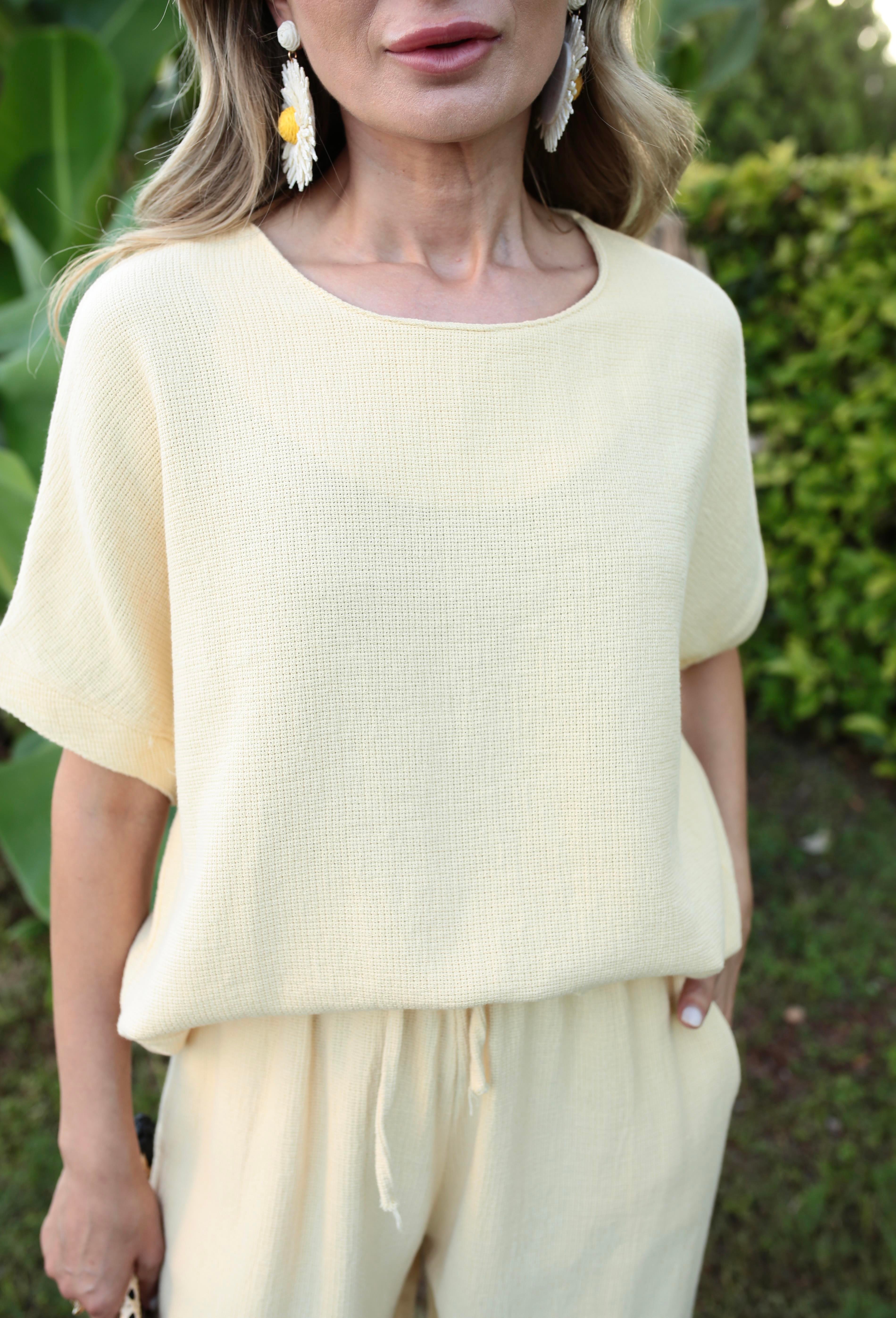 Düşük Kol Sarı Örme Keten Takım TAKIM | NO33