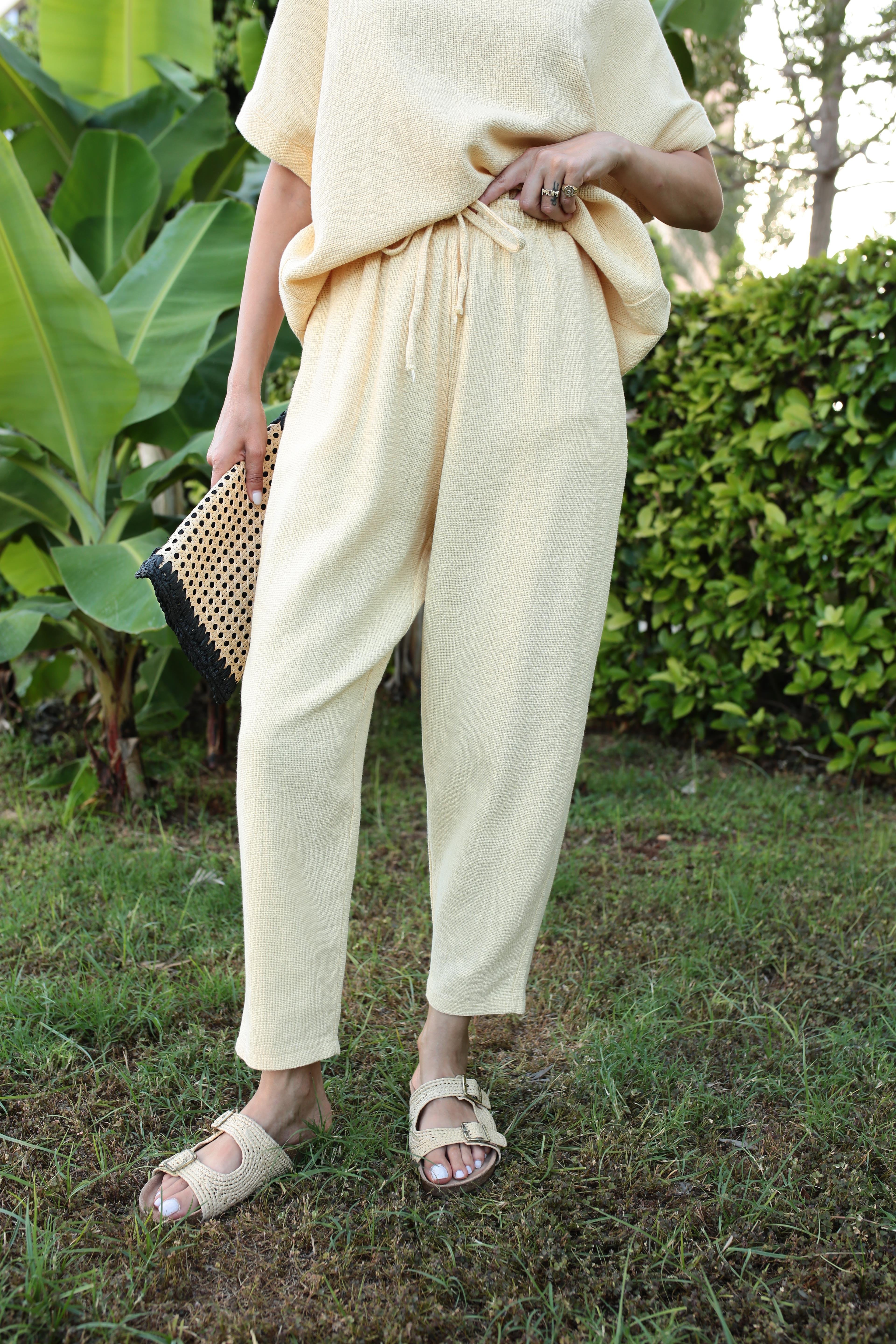 Düşük Kol Sarı Örme Keten Takım TAKIM | NO33