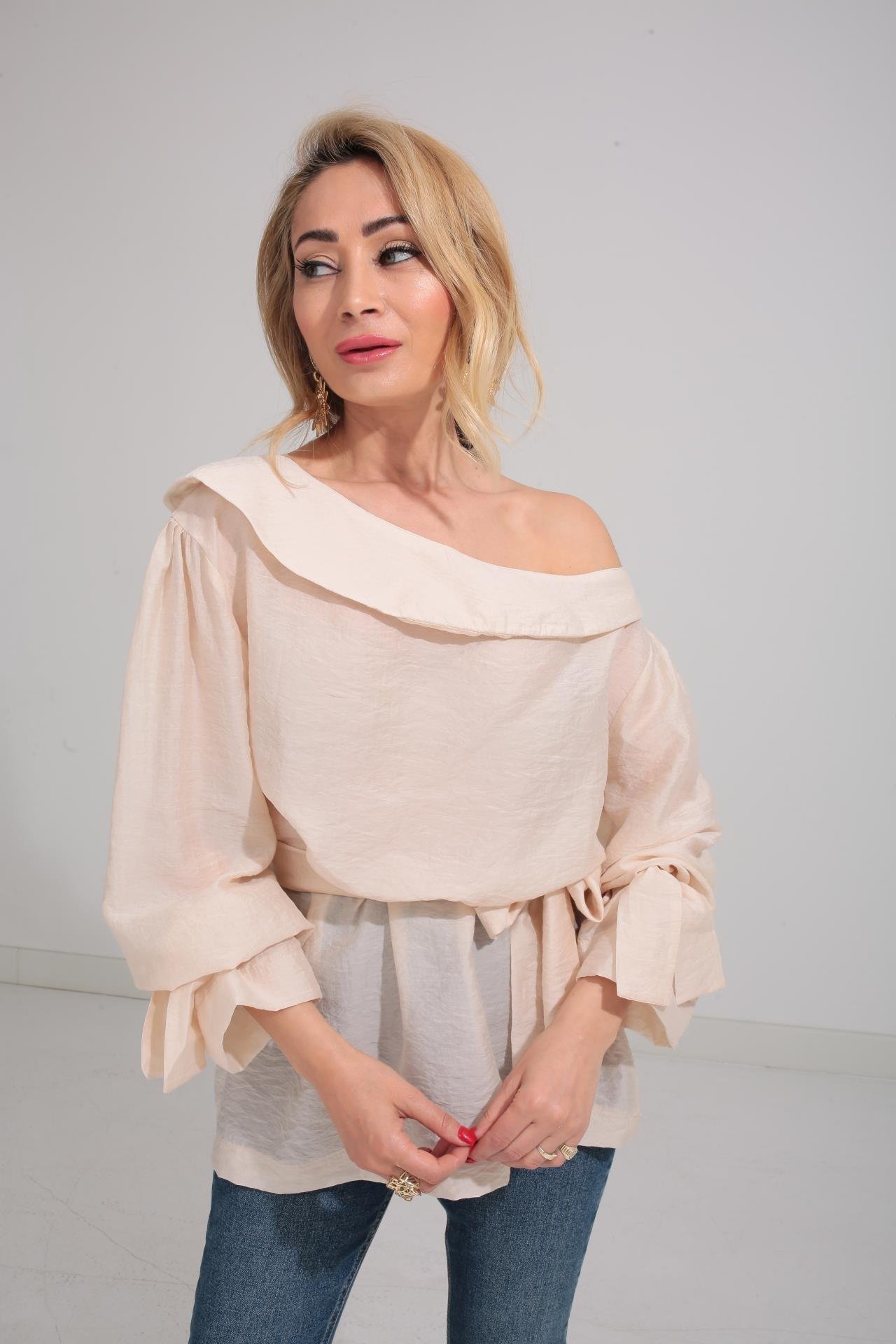 Düşük Omuz Bej Bluz BLUZ | NO33