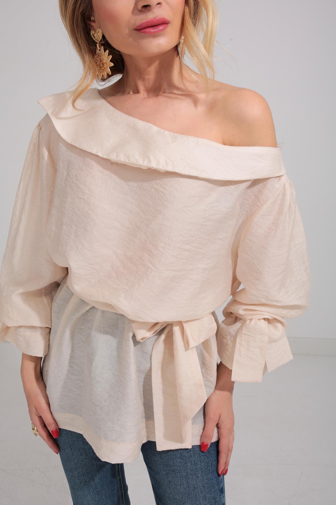 Düşük Omuz Bej Bluz BLUZ | NO33