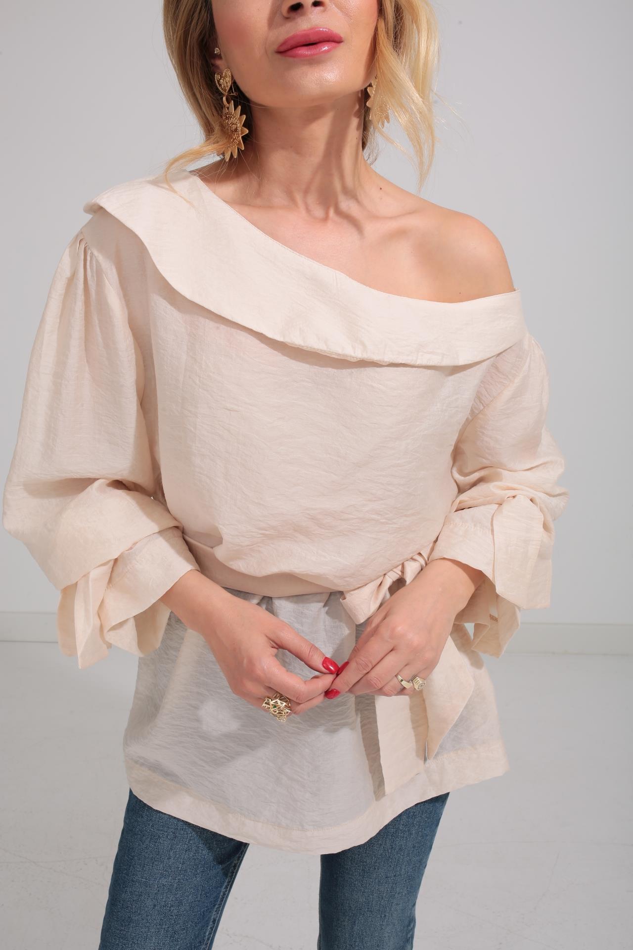 Düşük Omuz Bej Bluz BLUZ | NO33