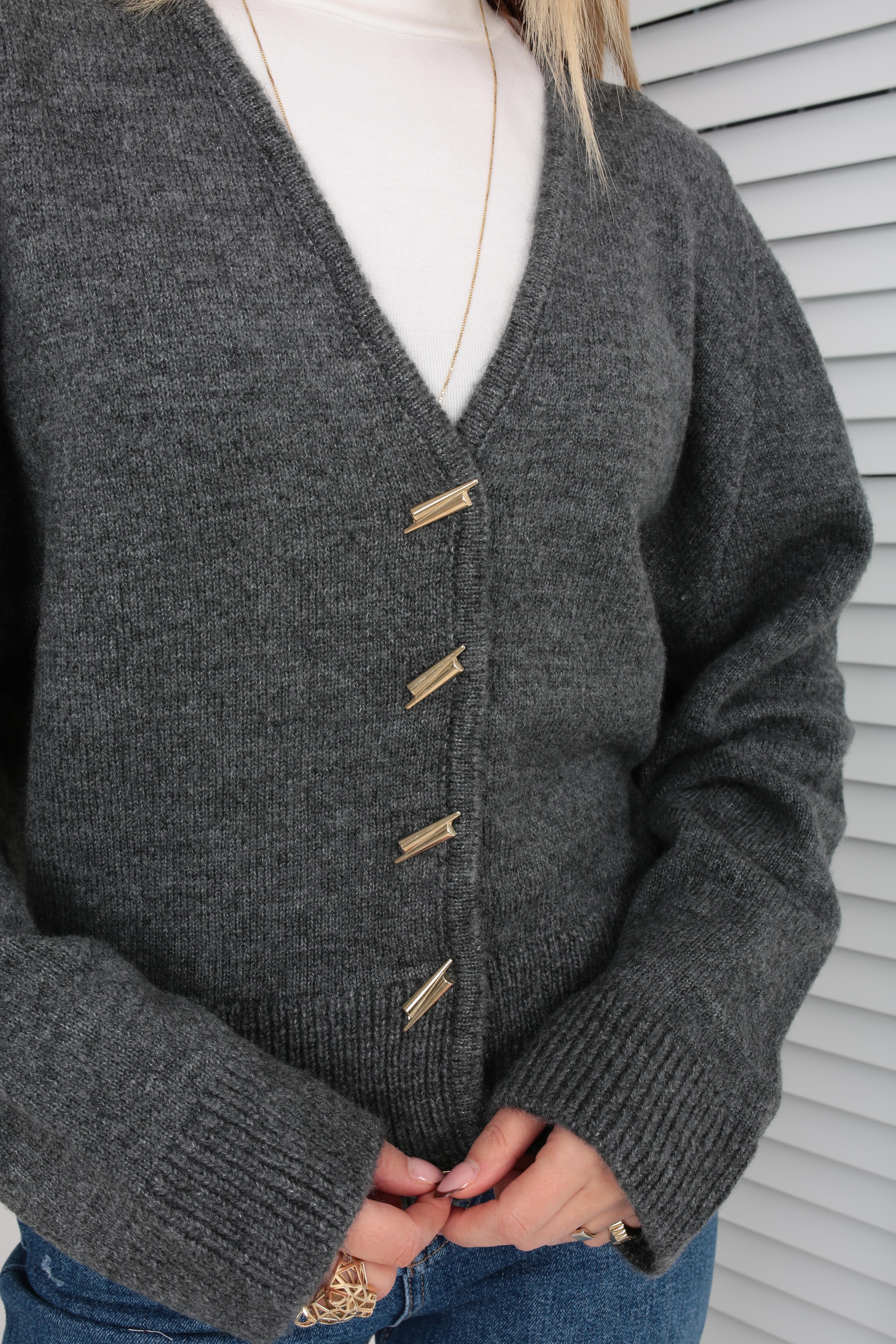 Düşük Omuz Düğme Detay Antrasit Hırka HIRKA