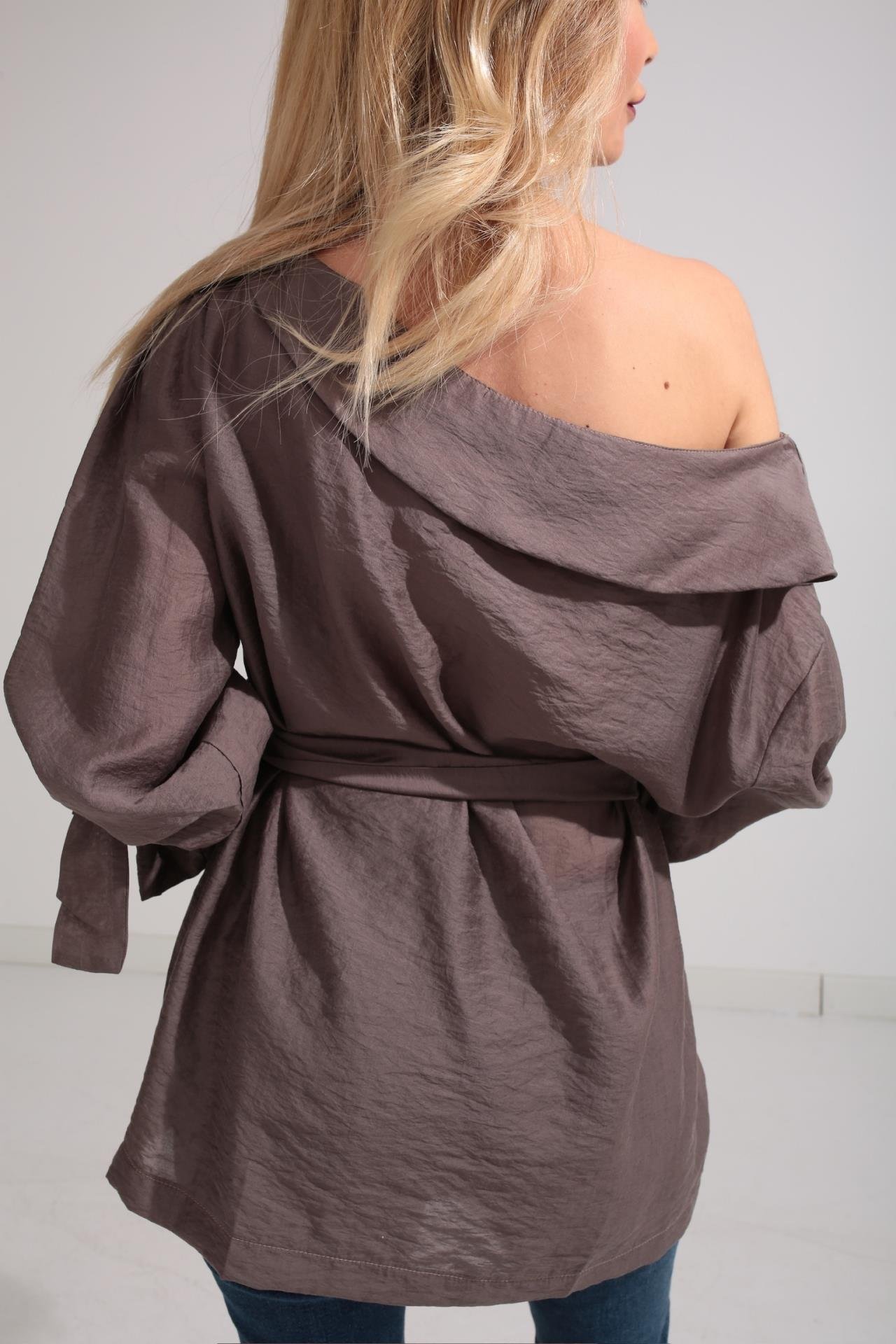 Düşük Omuz Kahve Bluz BLUZ