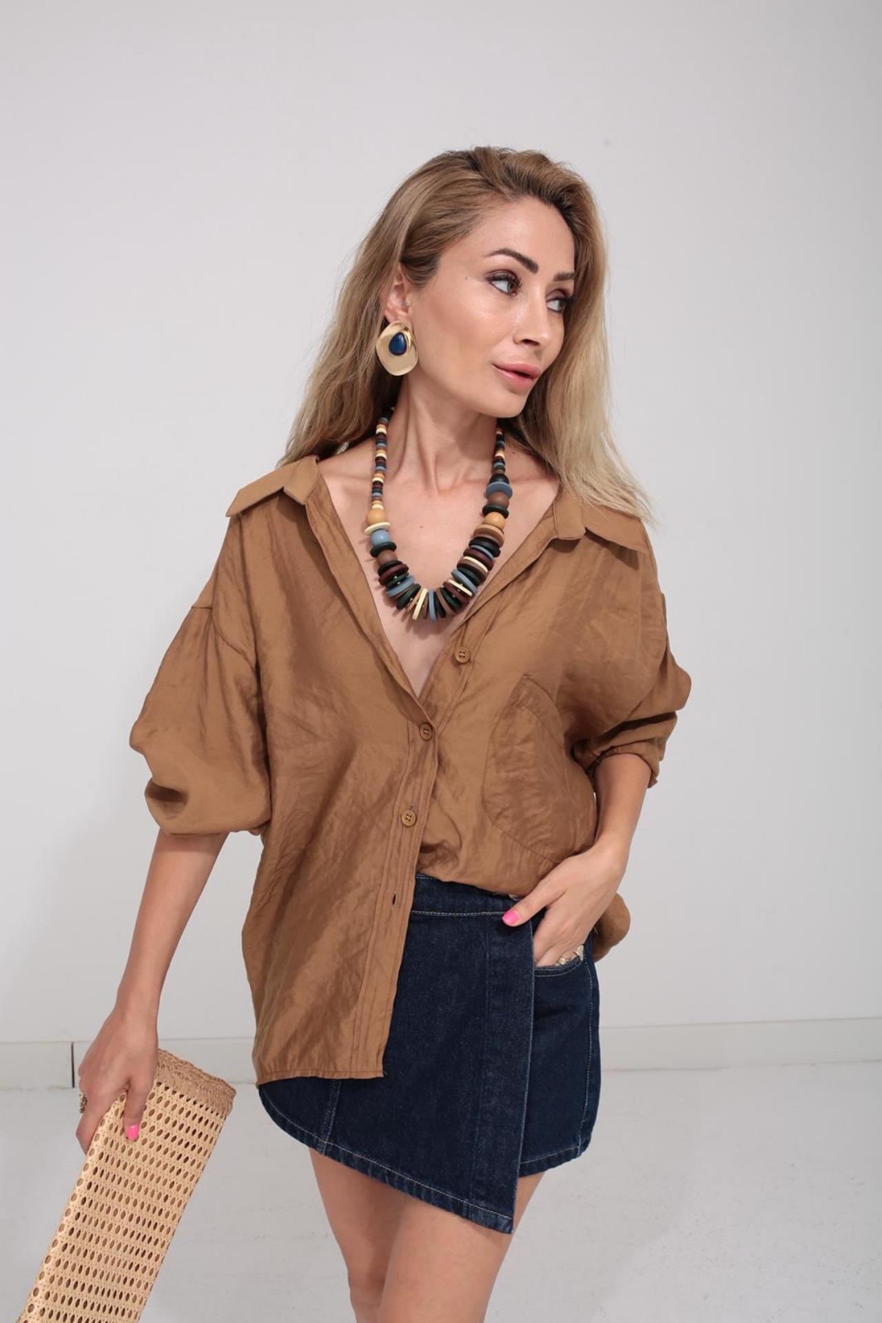 Düşük Omuz Oversize Kahve  Gömlek GÖMLEK | NO33