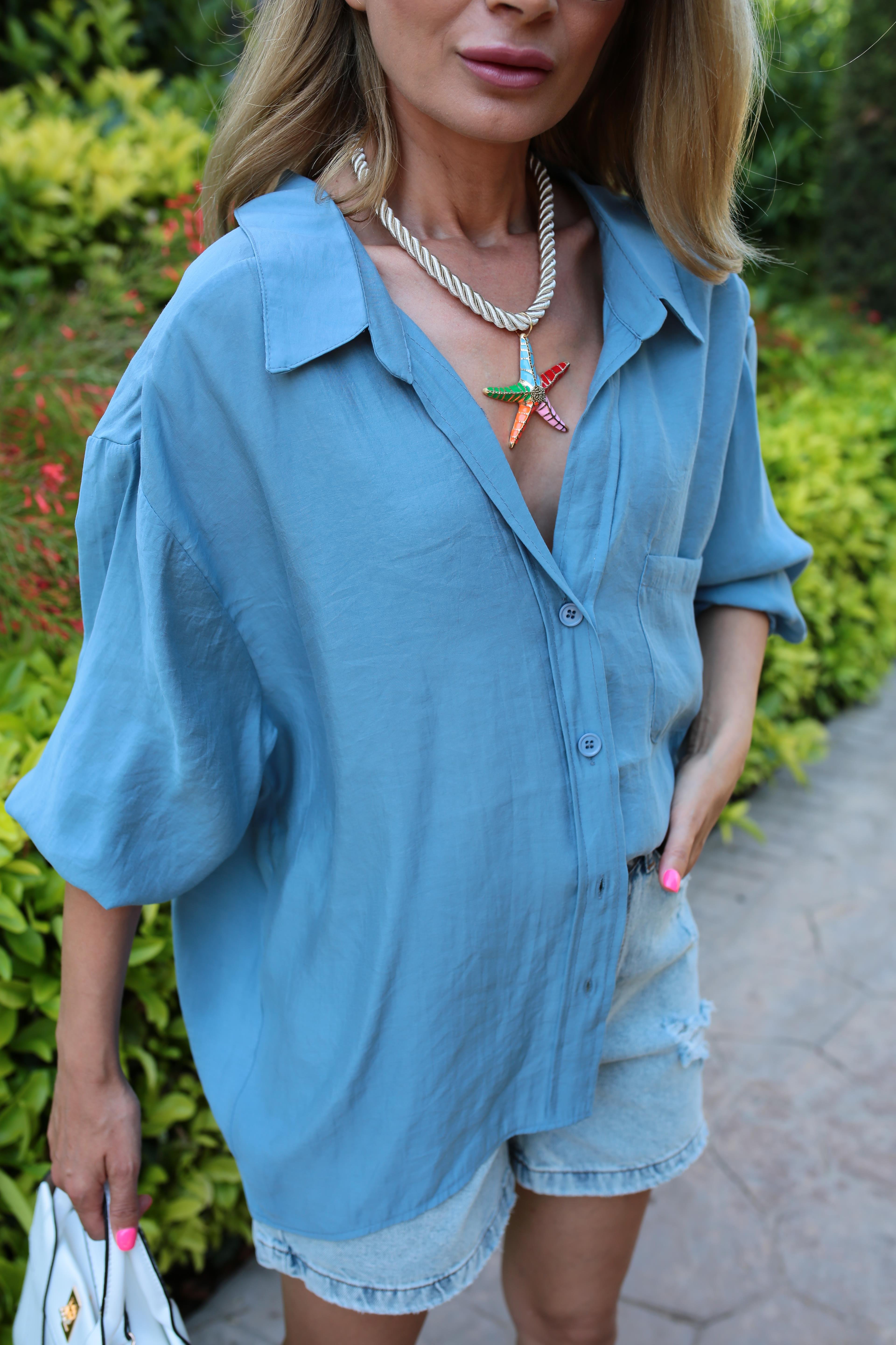 Düşük Omuz Oversize Mavi  Gömlek GÖMLEK | NO33