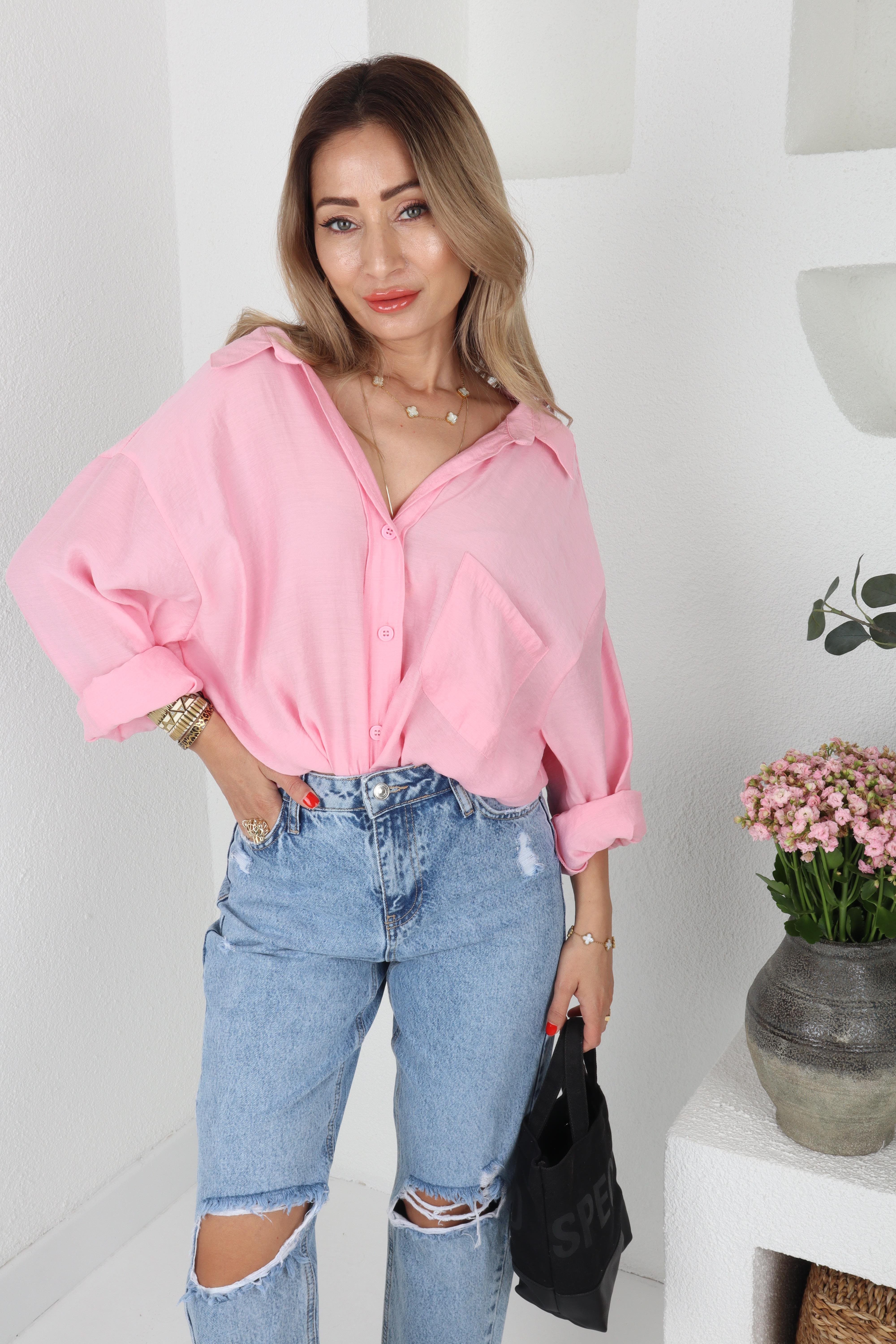 Düşük Omuzlu Oversize Pembe Gömlek GÖMLEK