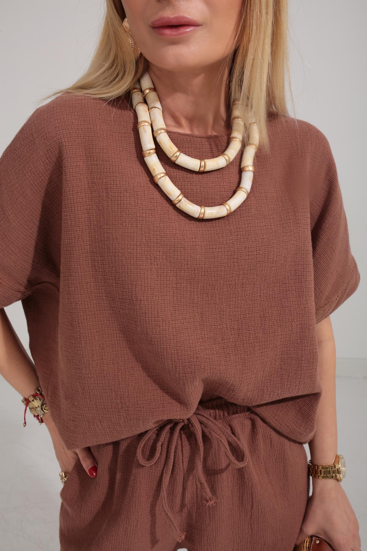 Düşüşk Kol Kahve Örme Keten Takım TAKIM | NO33