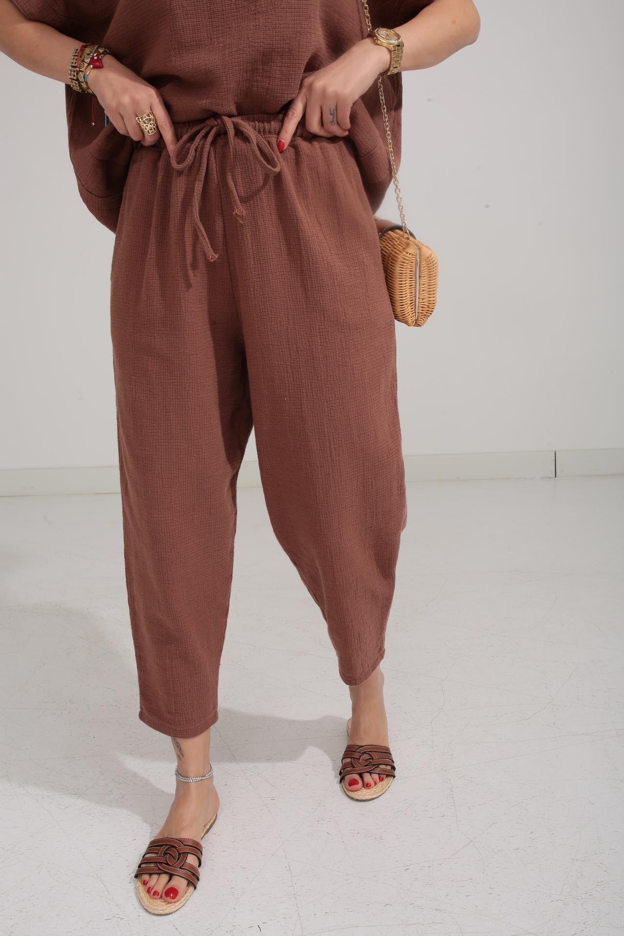 Düşüşk Kol Kahve Örme Keten Takım TAKIM | NO33