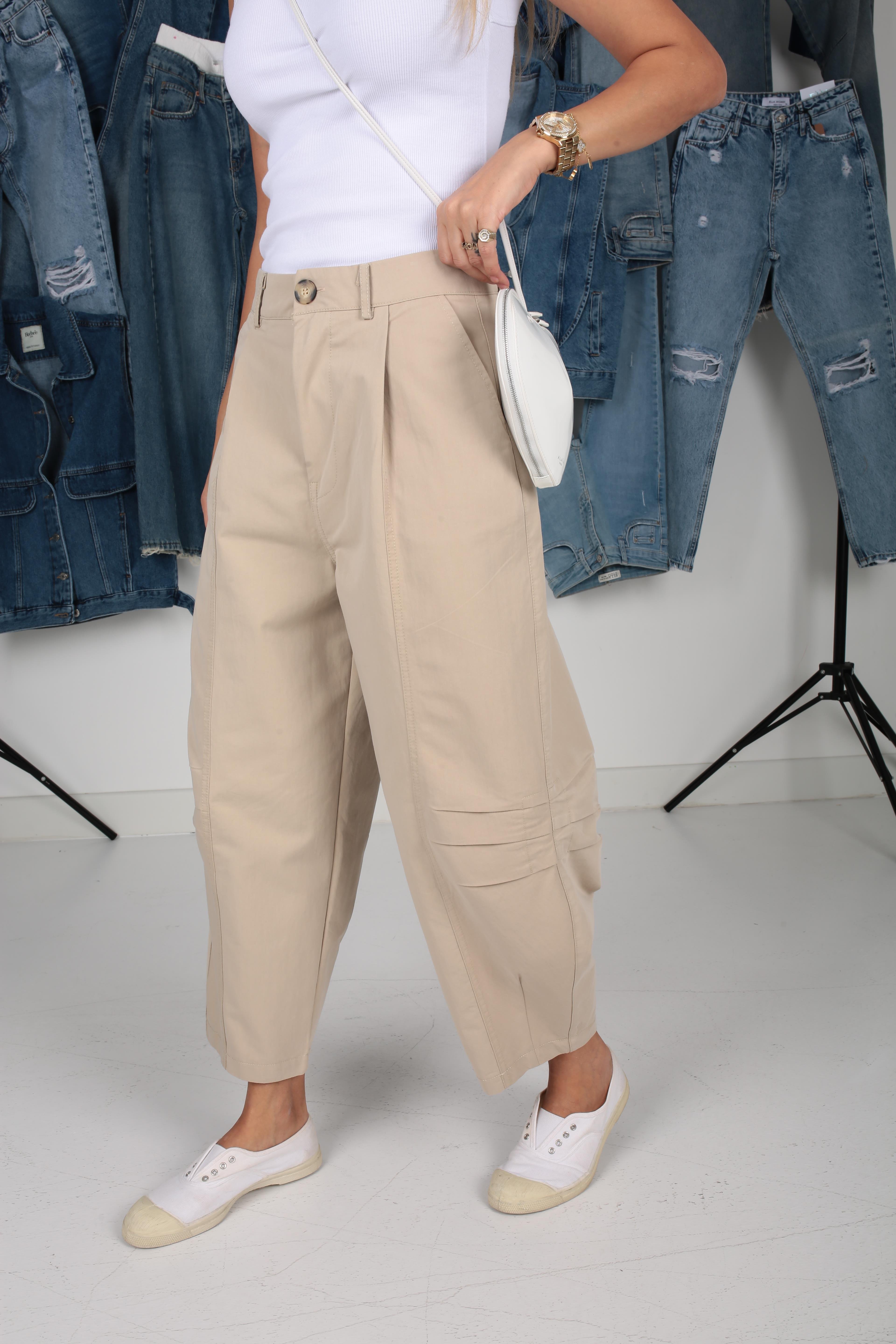 Düz Pile Şalvar Kesim Bej Pantolon PANTOLON