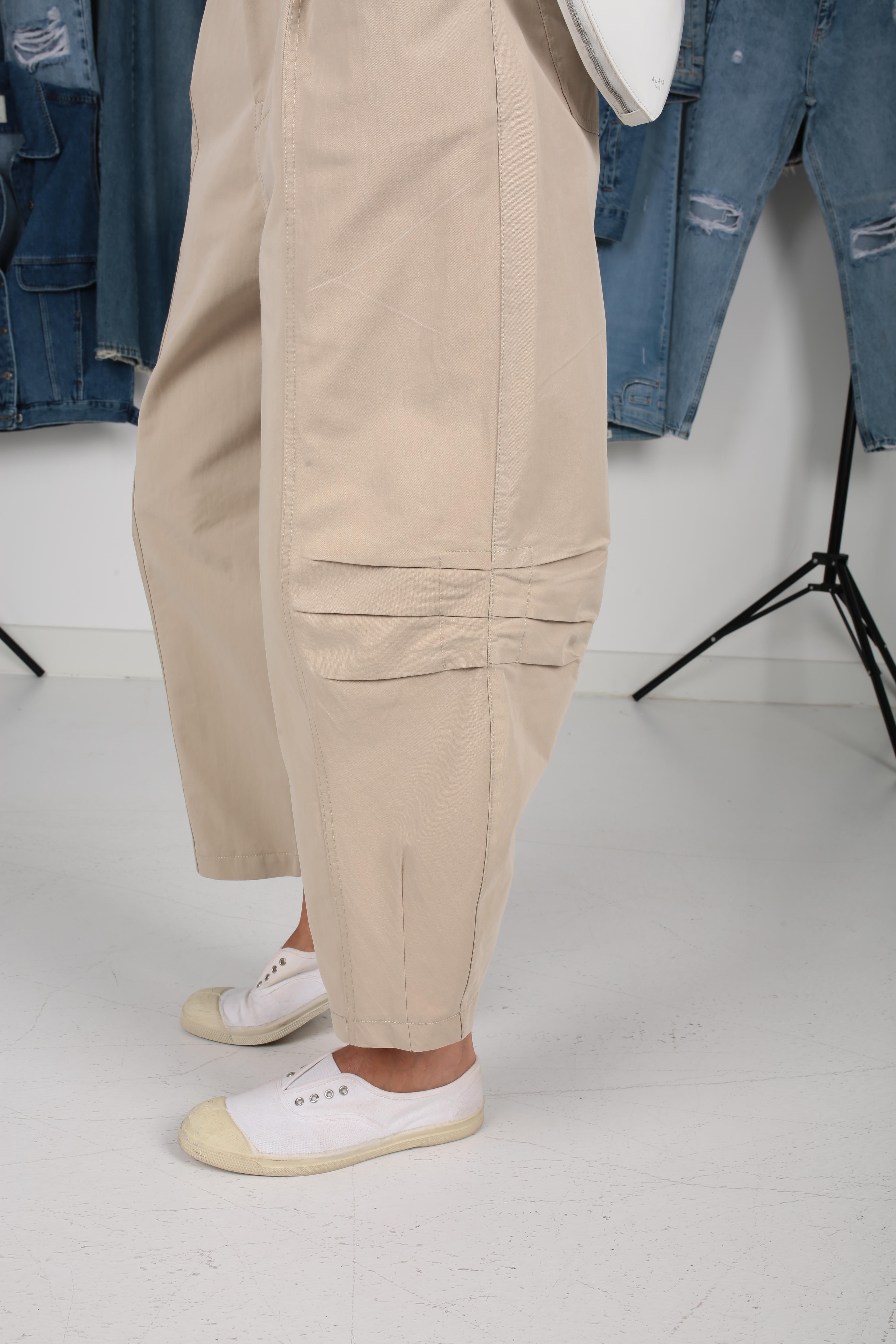 Düz Pile Şalvar Kesim Bej Pantolon PANTOLON