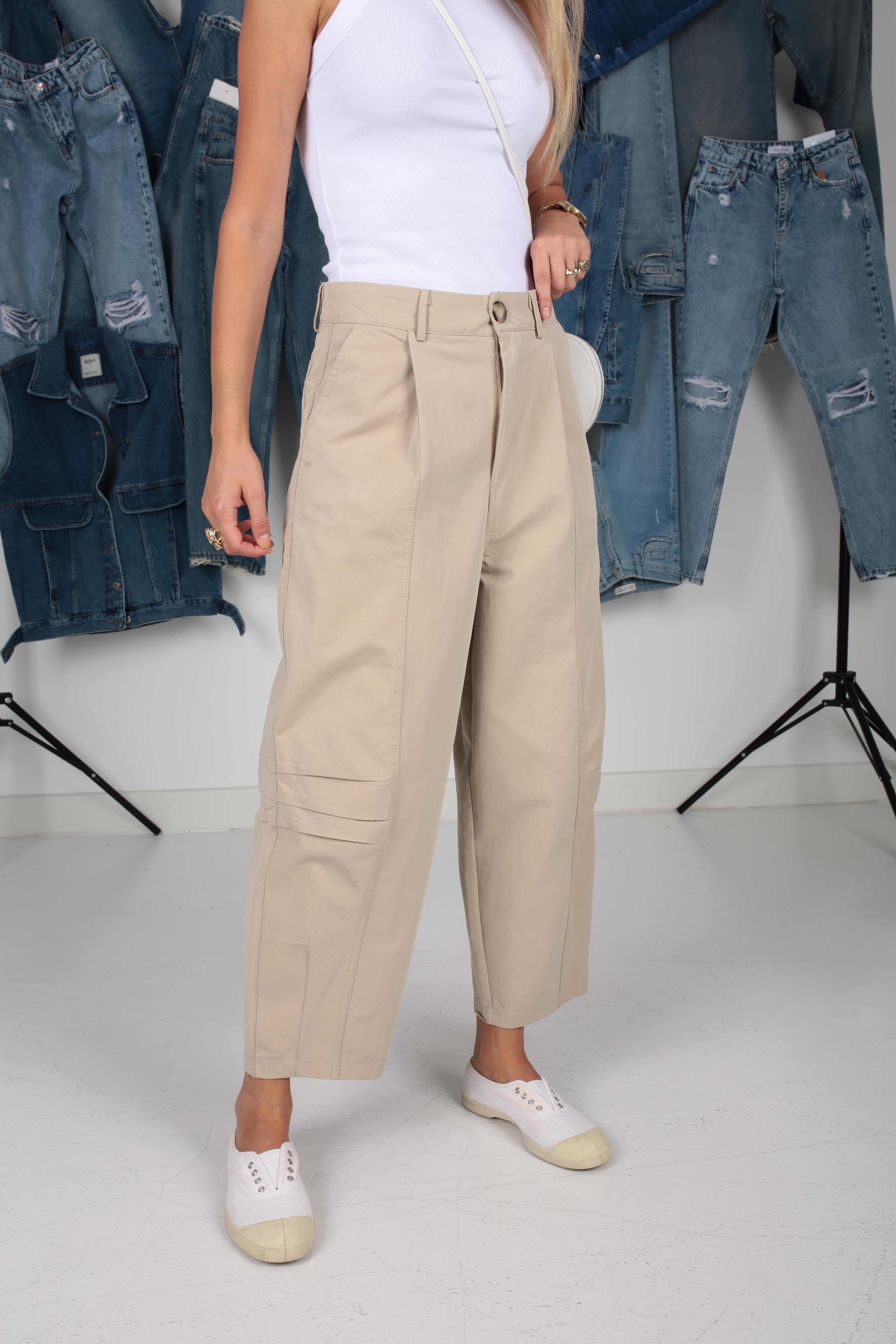 Düz Pile Şalvar Kesim Bej Pantolon PANTOLON