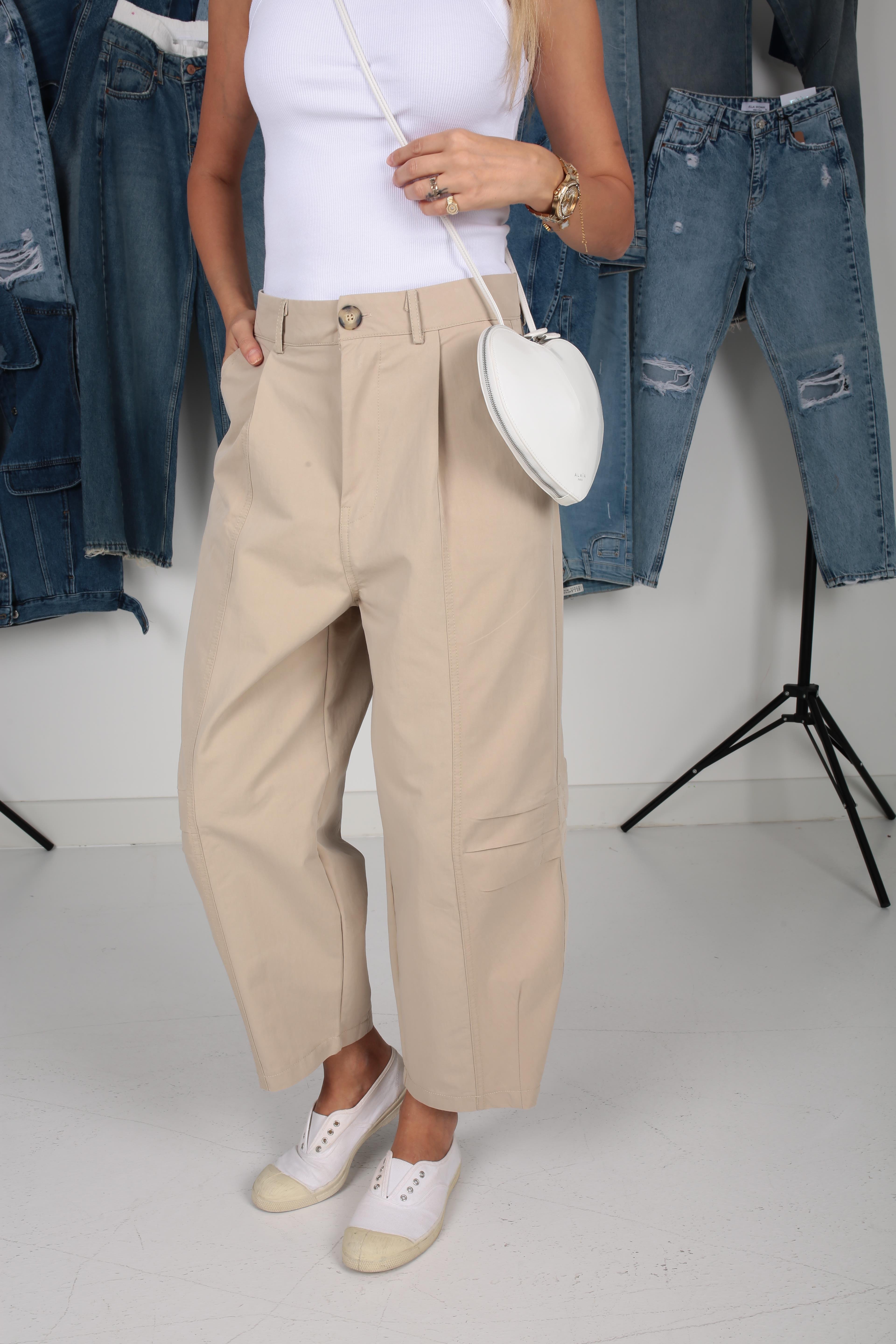 Düz Pile Şalvar Kesim Bej Pantolon PANTOLON