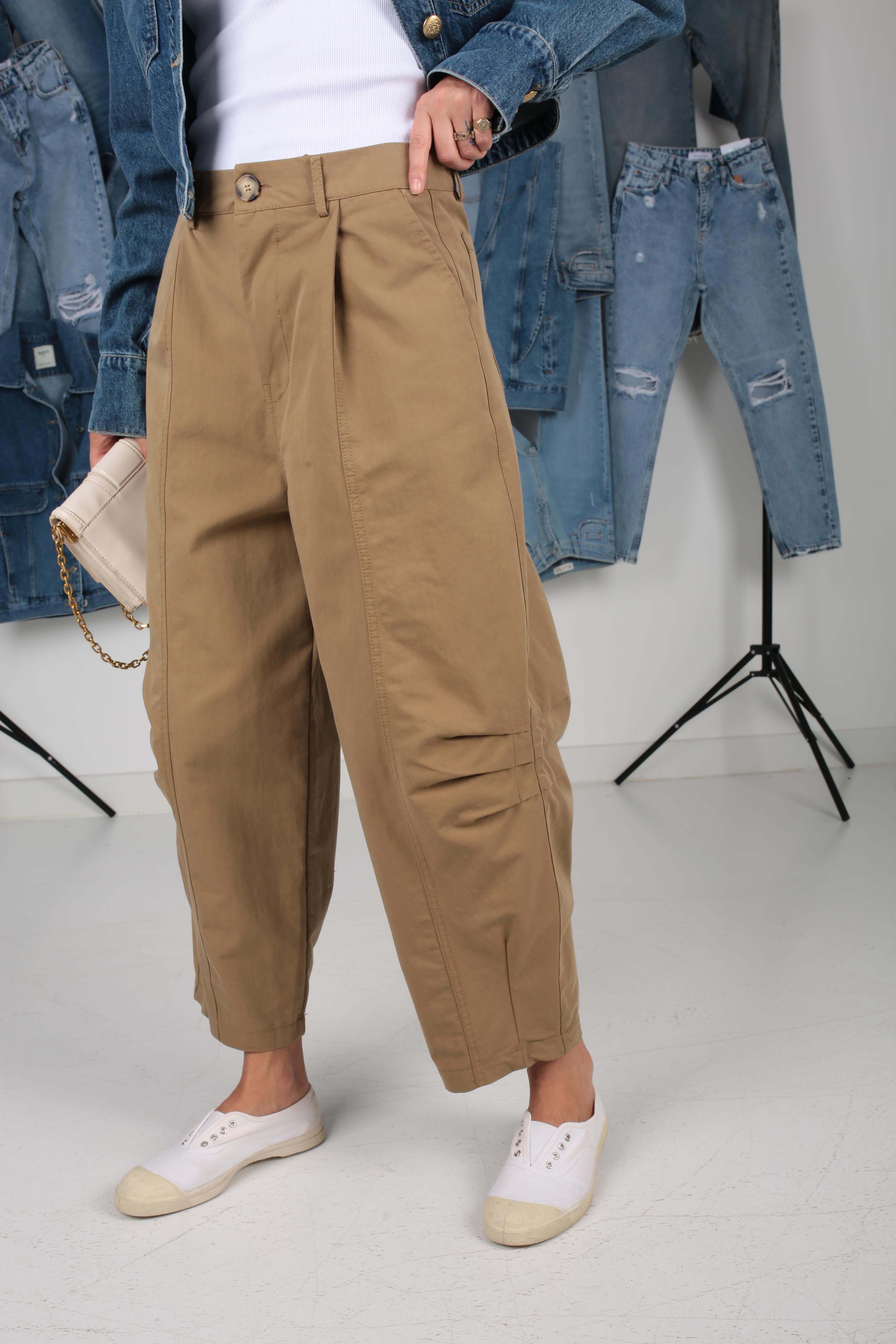 Düz Pile Şalvar Kesim Haki Pantolon PANTOLON