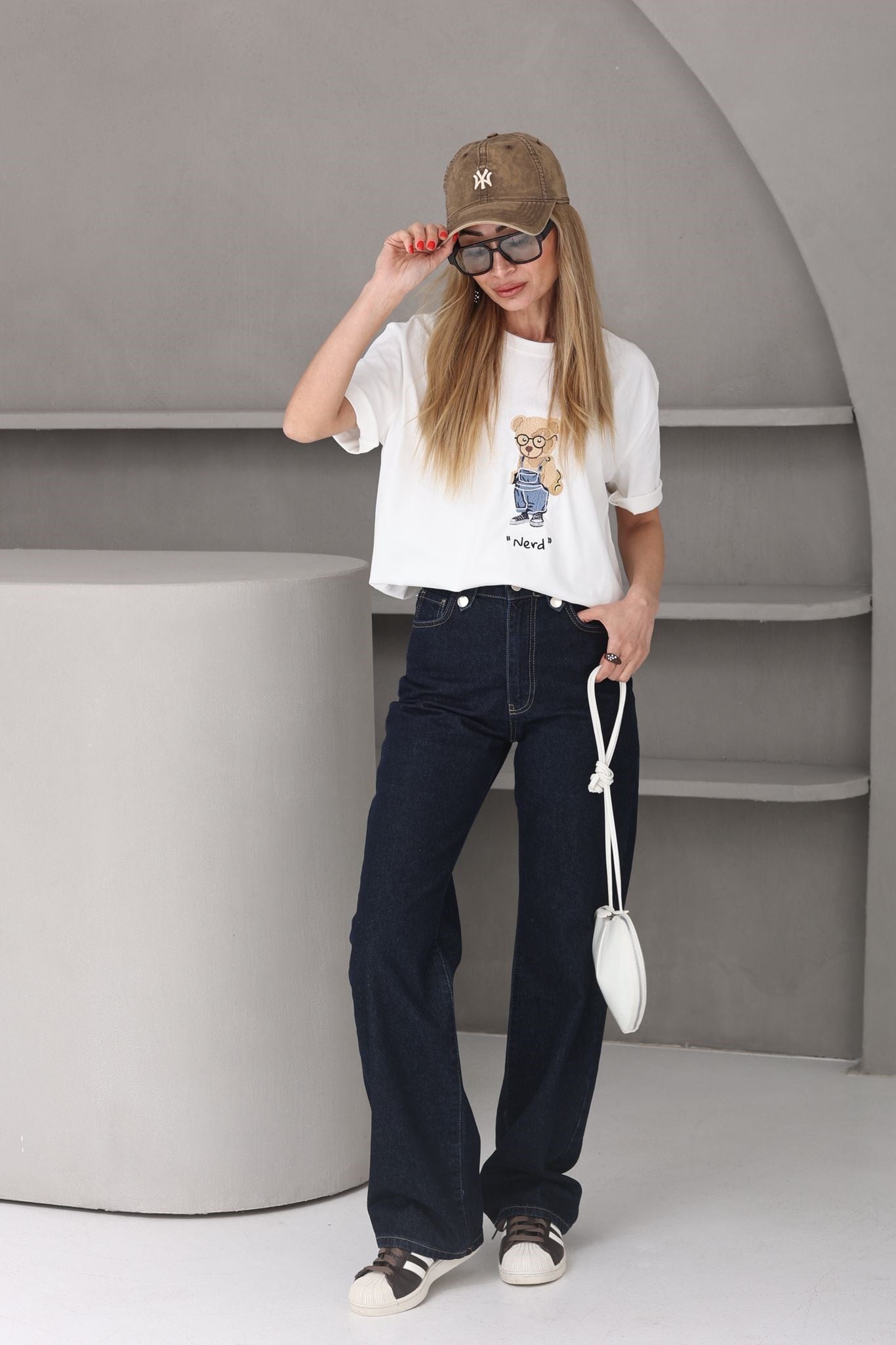 Ekru Ayıcık Nakışlı Basic Tshirt T-SHİRT | NO33