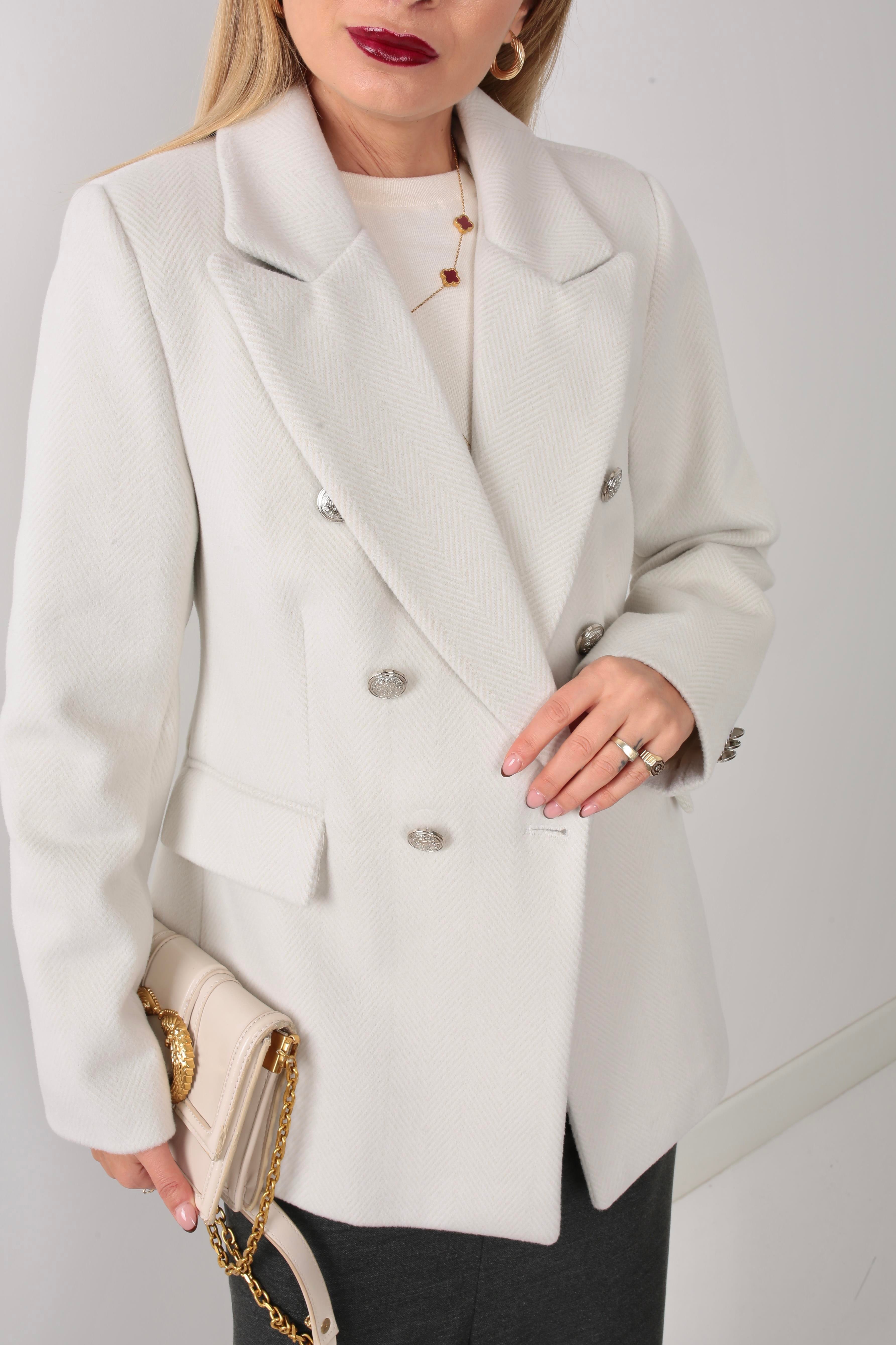 Ekru Desenli Metal Düğmeli Kaşe Ceket CEKET