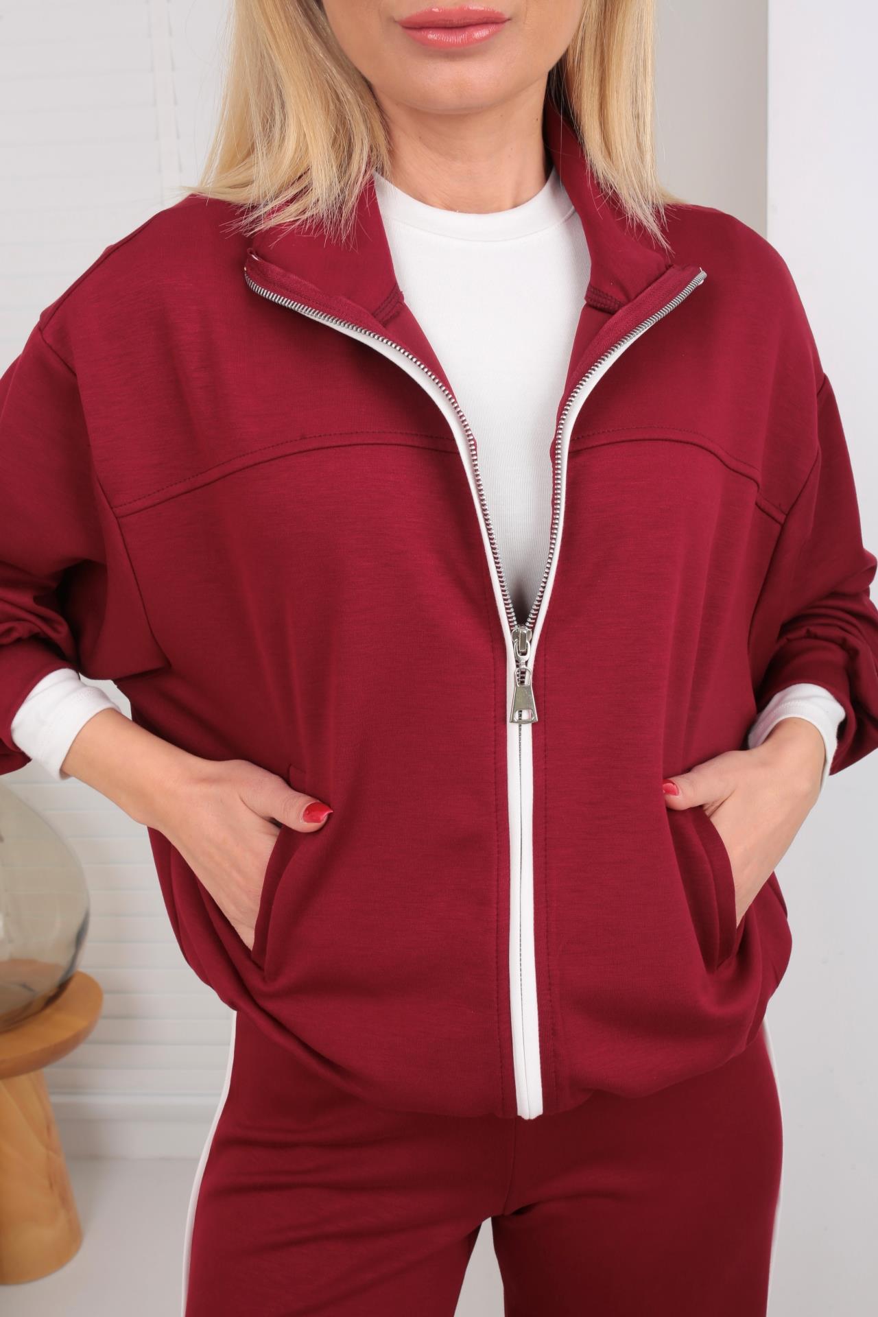 Fermuarlı Yanı Şeritli Bordo Spor Takım SPOR TAKIMLAR