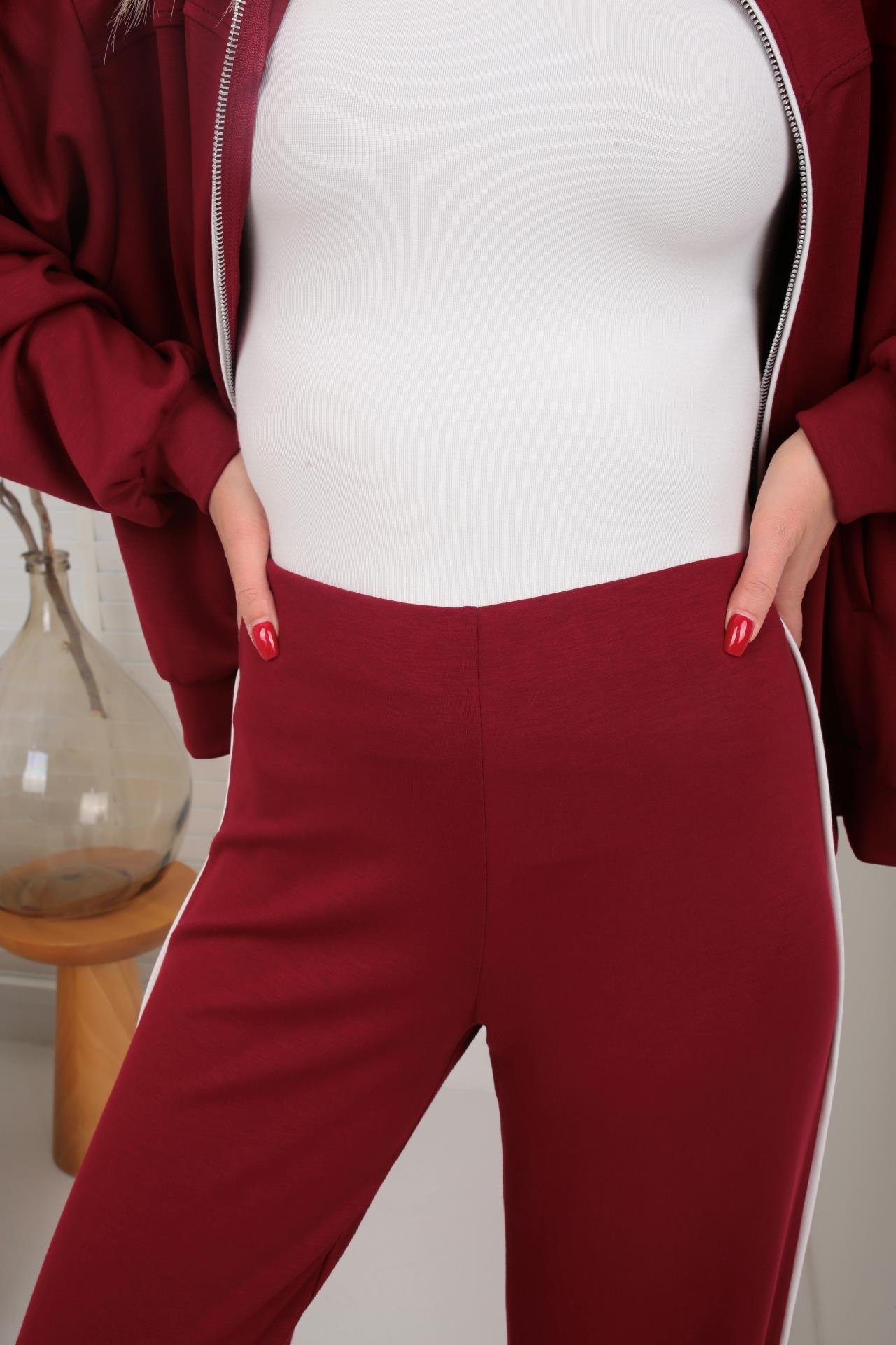 Fermuarlı Yanı Şeritli Bordo Spor Takım SPOR TAKIMLAR