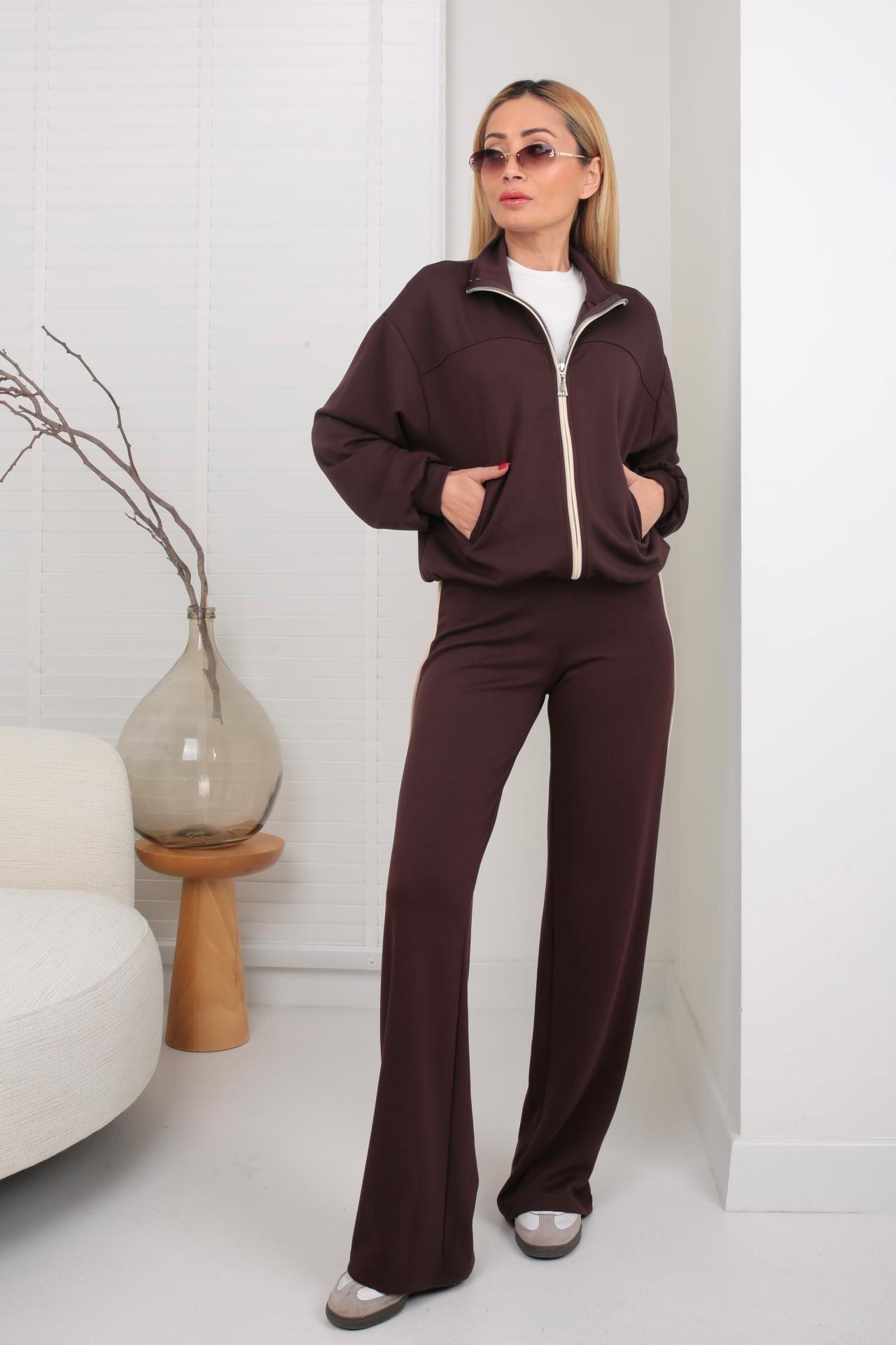 Fermuarlı Yanı Şeritli Kahve Spor Takım SPOR TAKIMLAR