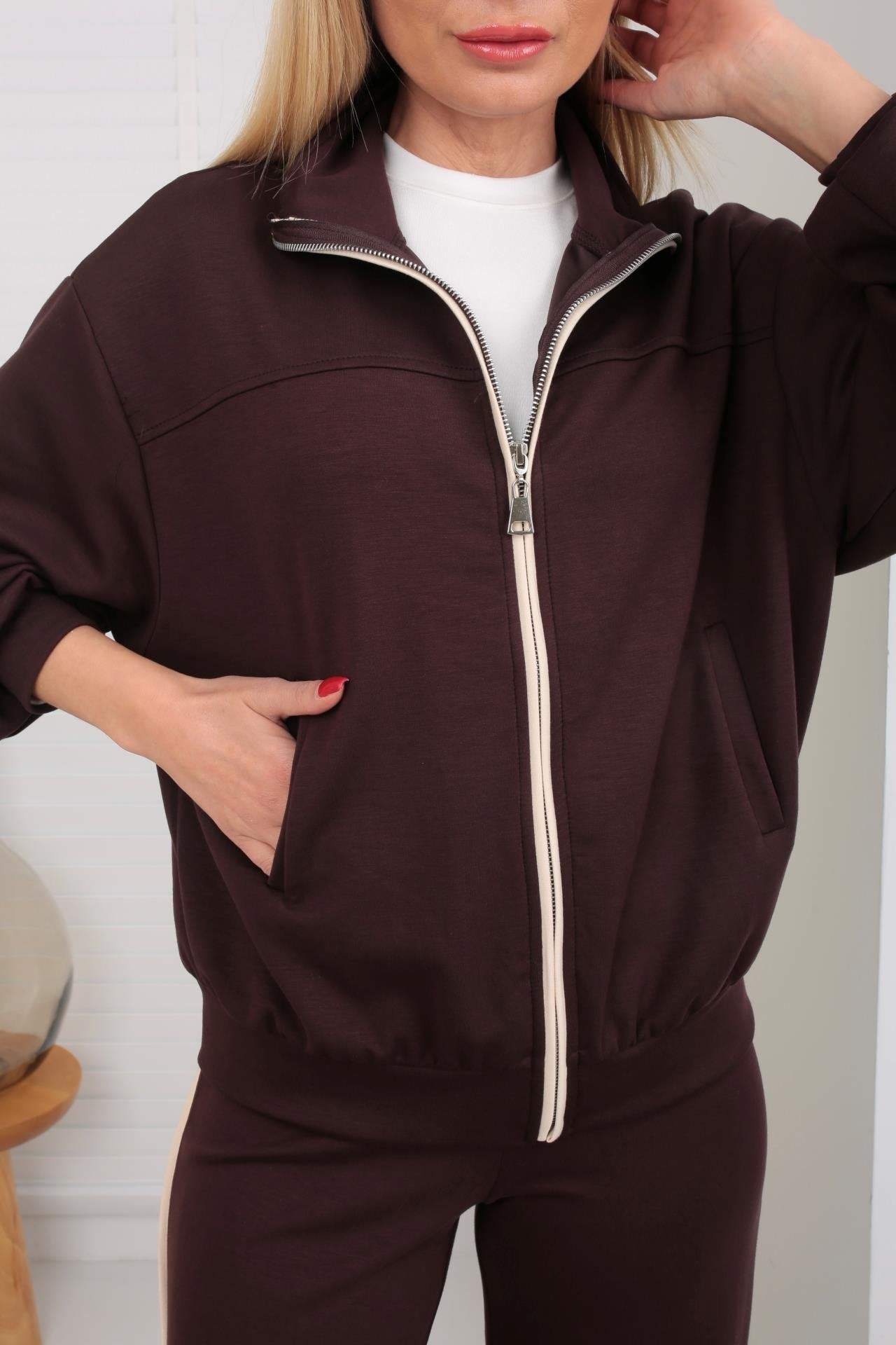 Fermuarlı Yanı Şeritli Kahve Spor Takım SPOR TAKIMLAR