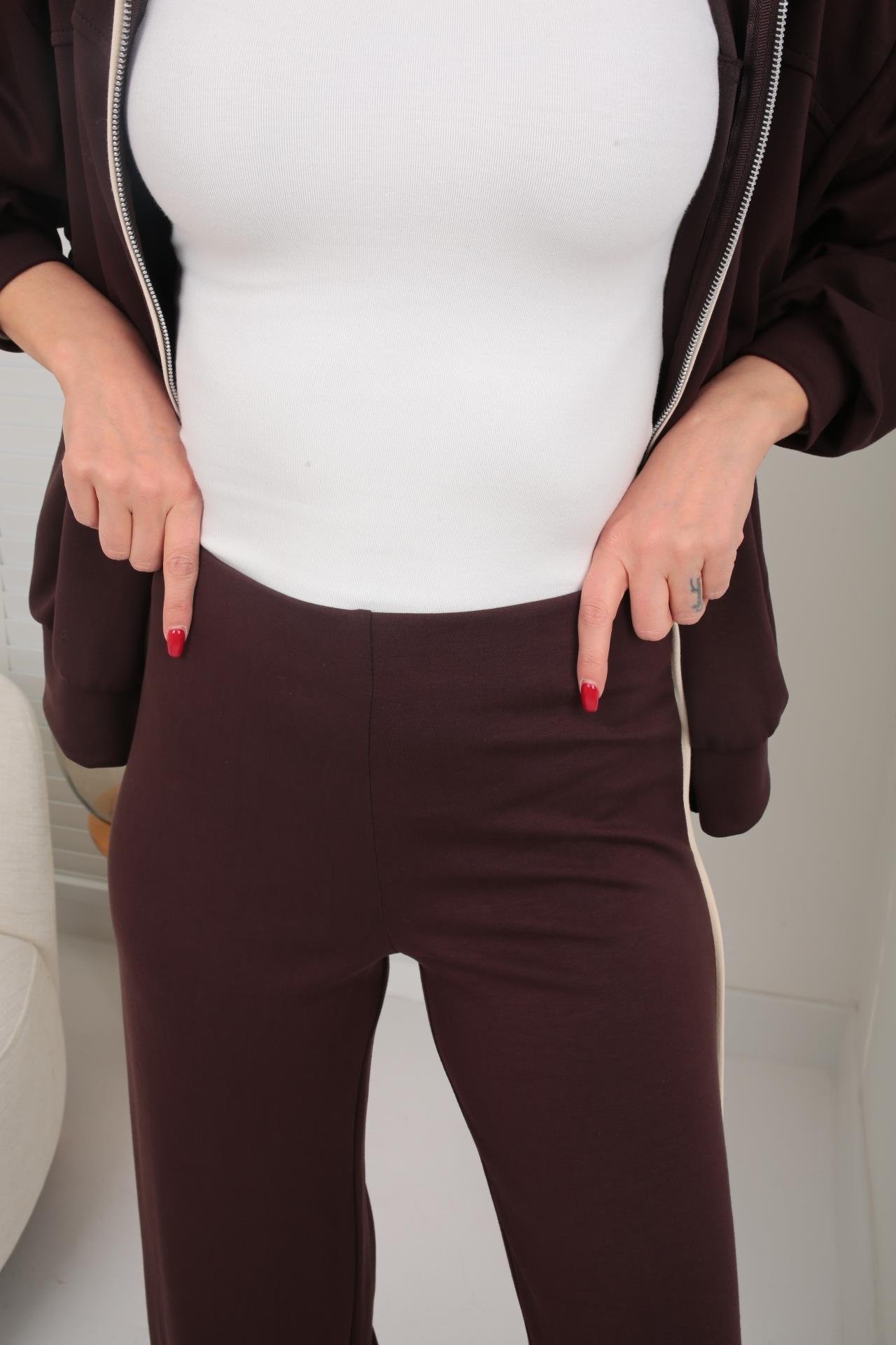 Fermuarlı Yanı Şeritli Kahve Spor Takım SPOR TAKIMLAR