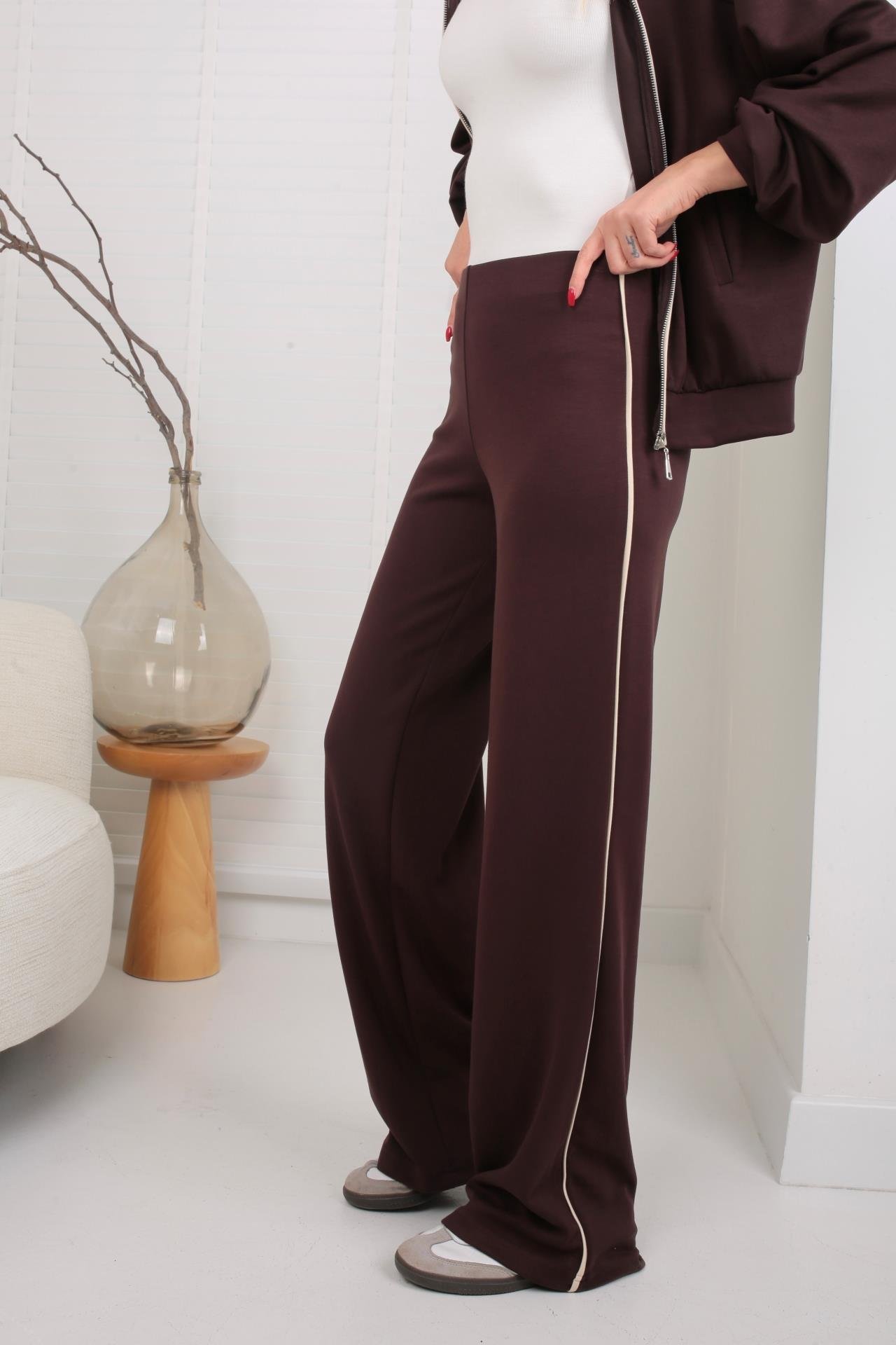 Fermuarlı Yanı Şeritli Kahve Spor Takım SPOR TAKIMLAR